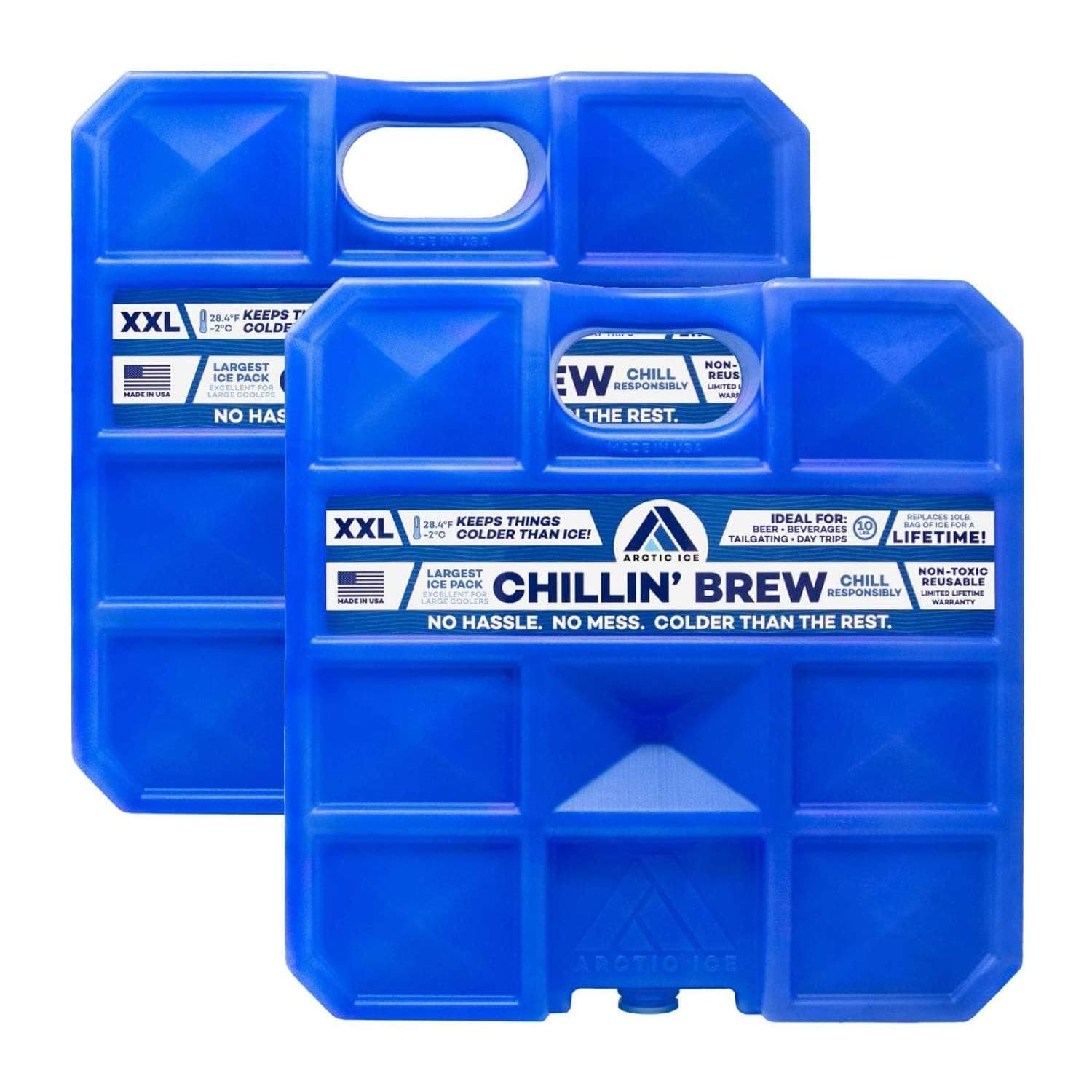 Arctic IceChillin' Brew Series Long Lasting High Performance Ice Pack for Beer, Beverages, Tailgating, Day Trips and More - Freezes at 28 Degrees (2-Pack) (Medium 1.5 LB)