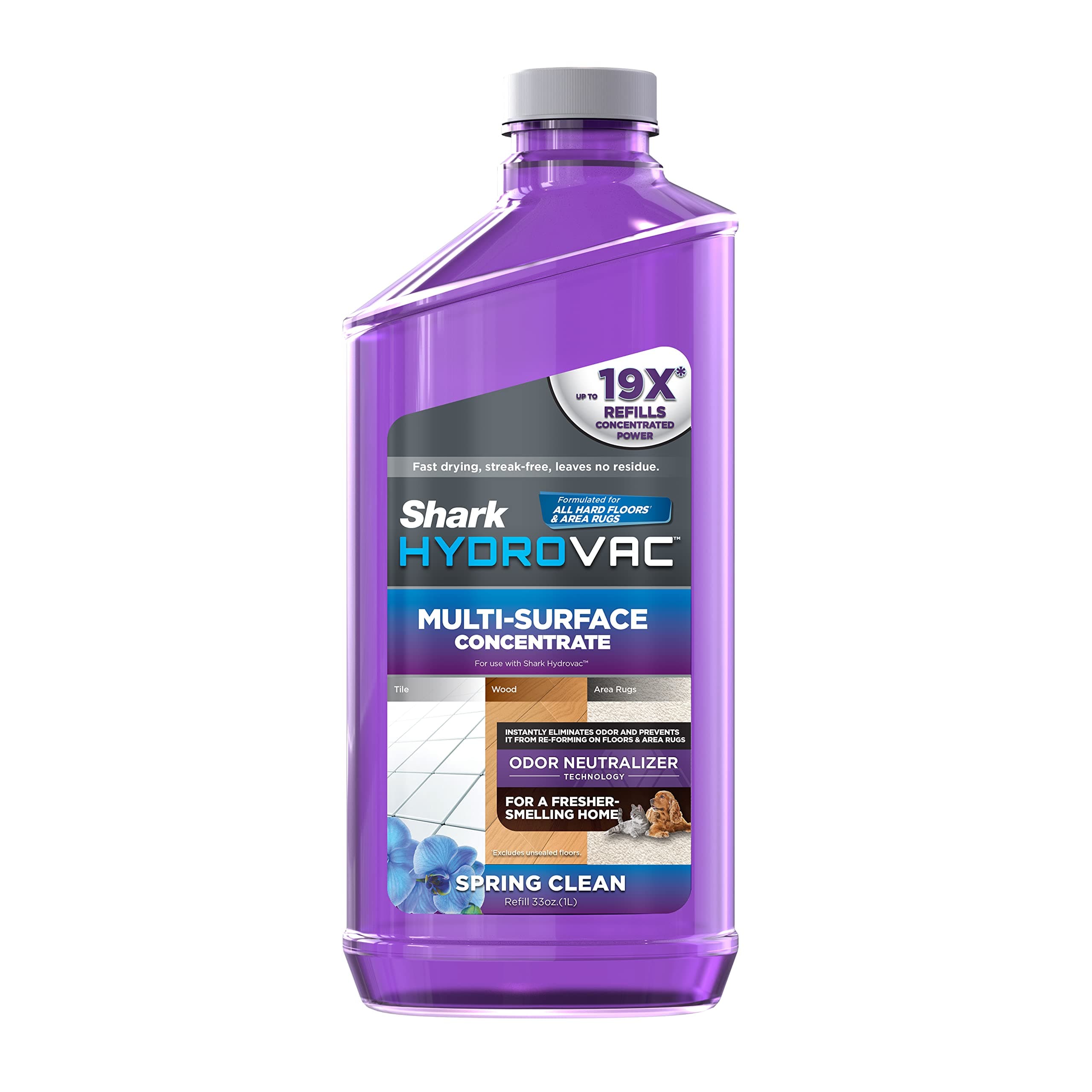 Shark WDCM30 HydroVac Multi-Surface 33-Oz. Concentrate with Odor Neutralizer Technology, Compatible with HydroVac 3-in-1 Cleaners, for all Sealed Hard Floors & Area Rugs, Spring Clean Scent, Purple