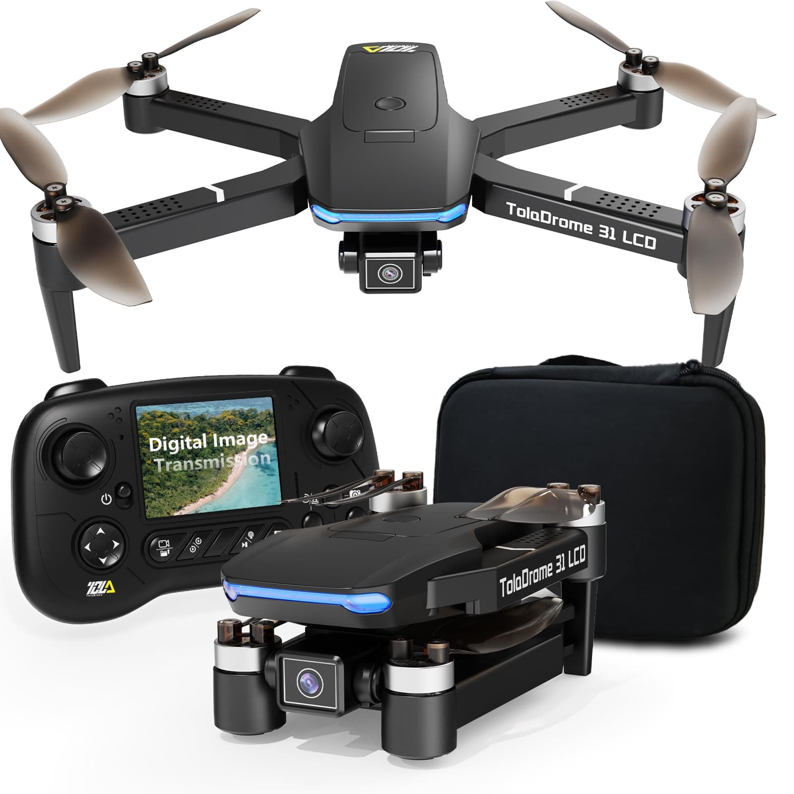 TD31LCD Drone with Camera - Brushless Motor FPV Drone with LCD Screen Remote Control for Adults and Beginners