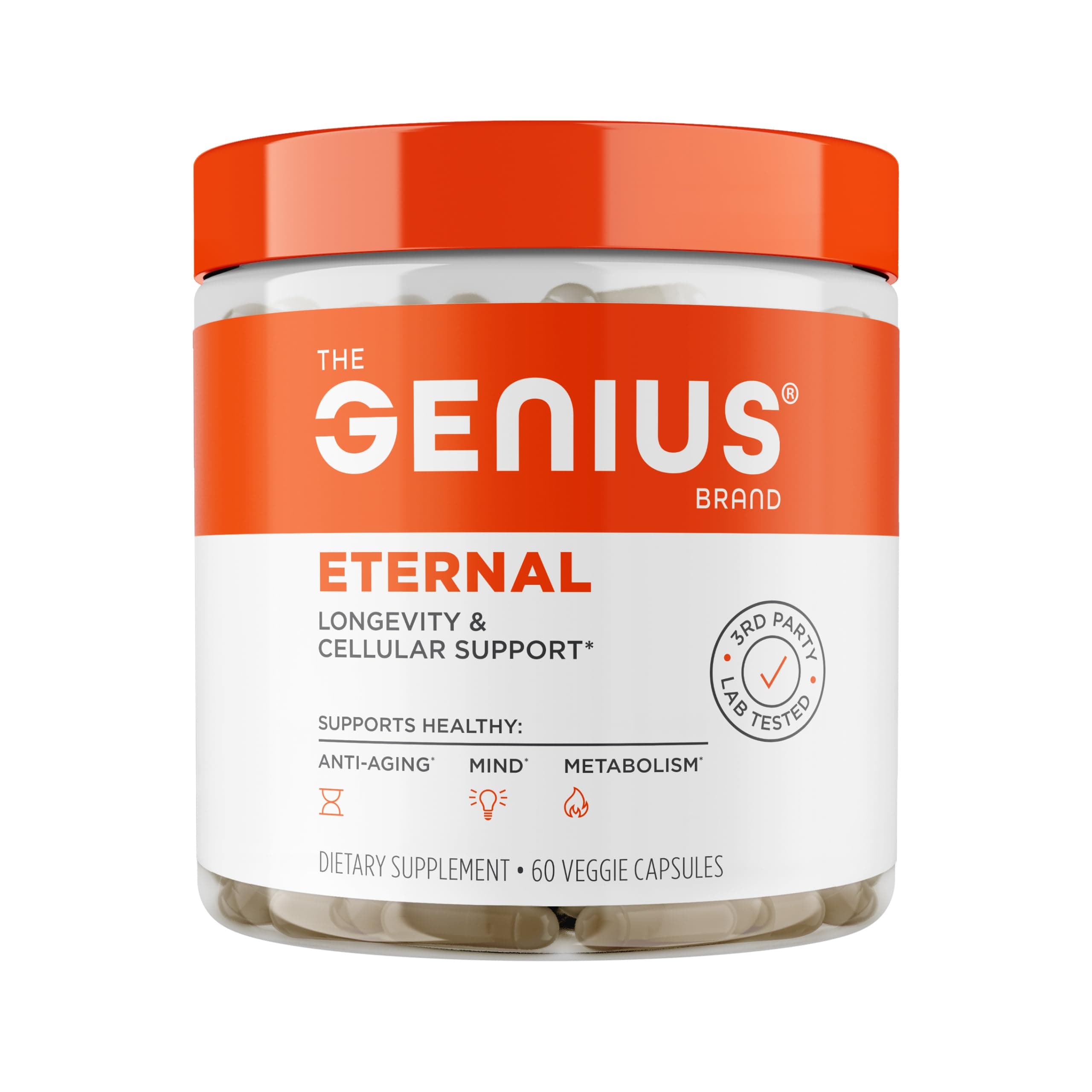 Genius Eternal - Cellular Repair Supplement for Daily Clarity - Supports Brain Health, Endurance, Energy, Focus, Memory & Vitality - Non-GMO - 60 Veggie Capsules
