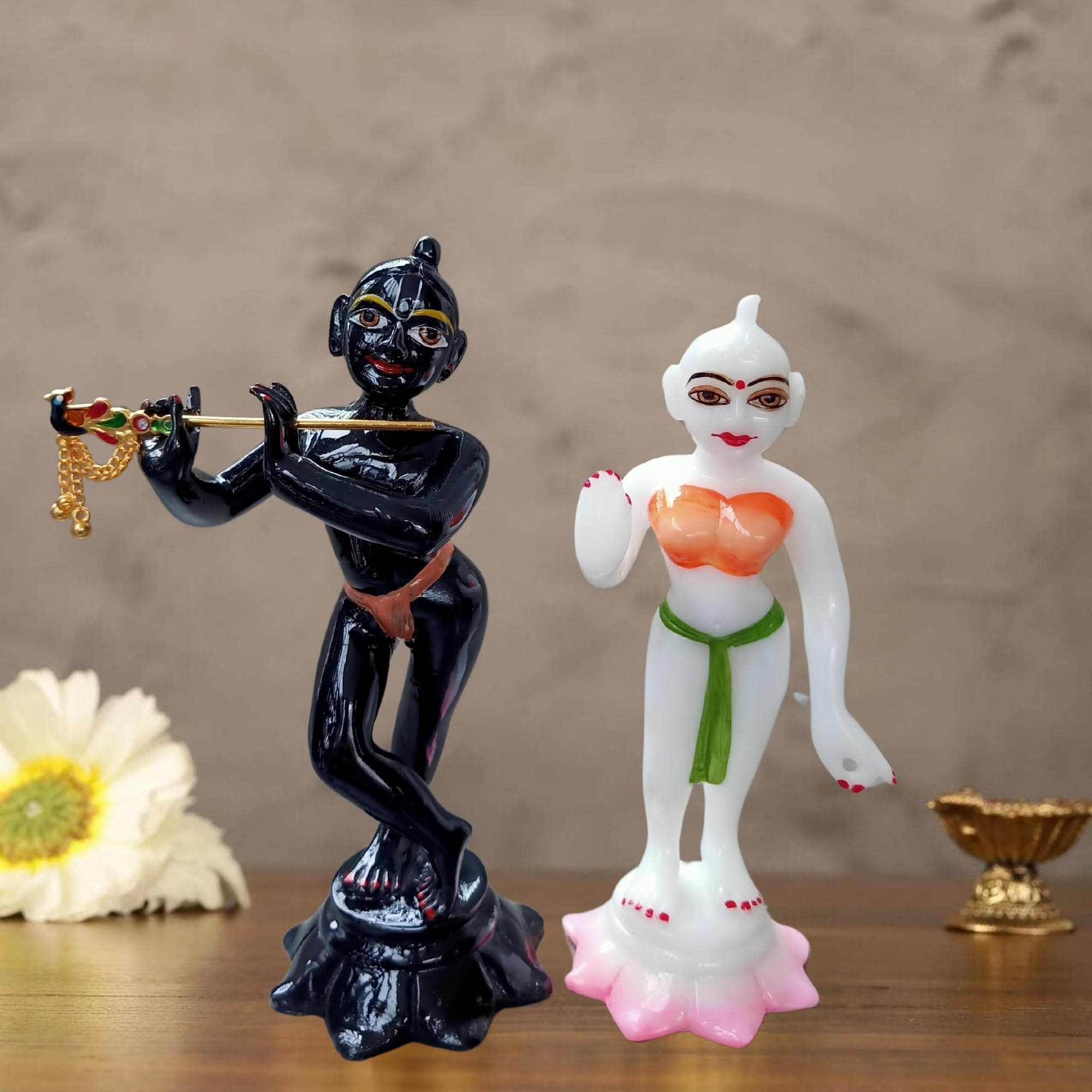 NIRAJ ART Marble Iskon Radha Krishna Idol for Temples Decorative Showpieces for Home Decor ||Elevate Your Pooja Room with Divine Radha Krishna Murti for Pooja Room Decor and Wedding Gifts (6-Inch)