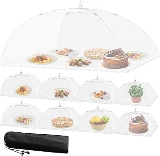 Mesh Food Covers for Outside - 9 Pack Upgraded 1 Extra Large 40x24 in & 8 Large 17x17 in Food Tent Food Cover Outdoors Party Collapsible Picnic Nets Umbrella Mesh Screen Pop Up Food Dome (White)
