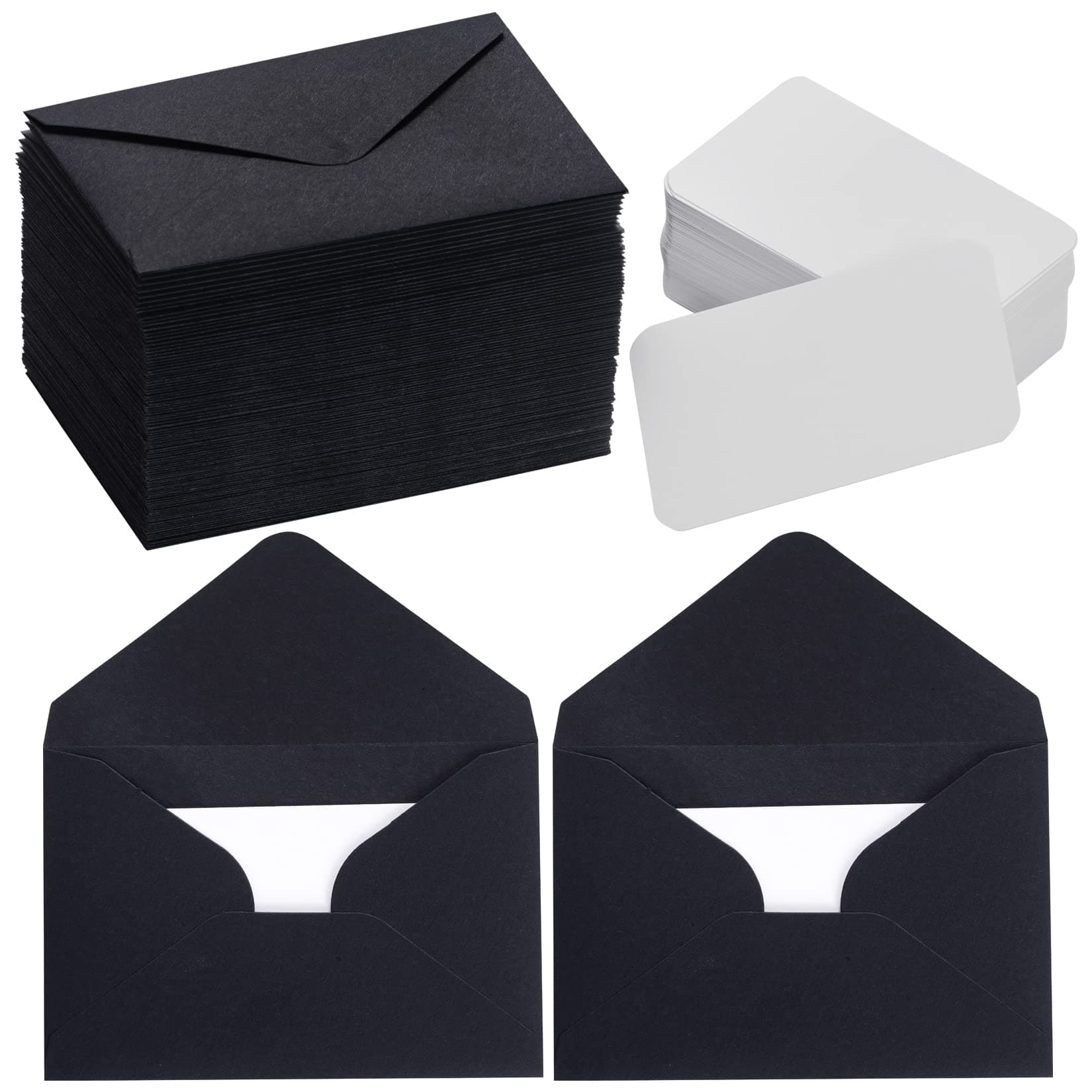 jiebor 100 Sets Small Black Envelopes with Small Blank Gift Business Card Wedding Invitation Pocket Envelopes for Graduations Wedding Shower Holiday 3.14 x 4.52 Inch