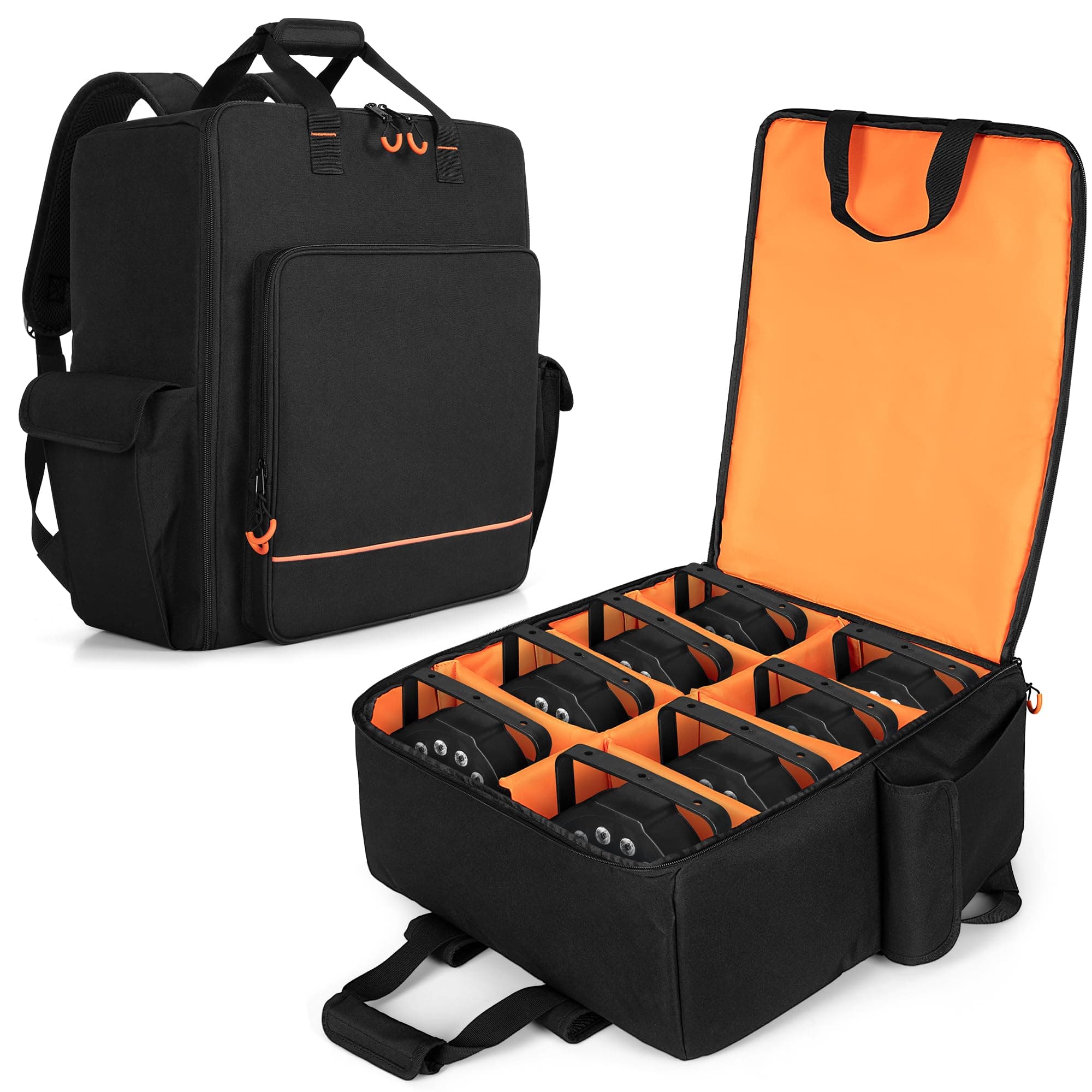 LUXJA Padded Par Light Bag (Backpack) Fits 8 Par Lights, Par Lights Case with Inner Divider and Accessory Pockets, Black