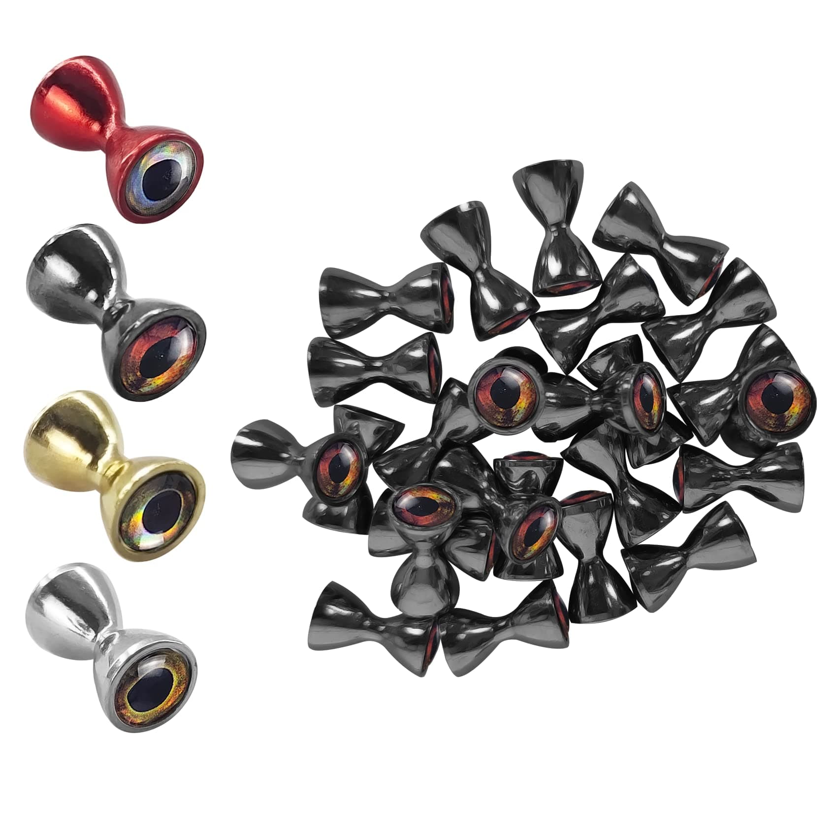 25pc Pack Brass Dumbbell Shaped Fish Eyes Realistic Fly tying Materials, Lure Jig, Easy to Use, Corrosion Resistant, Various Sizes & Colors for Trout