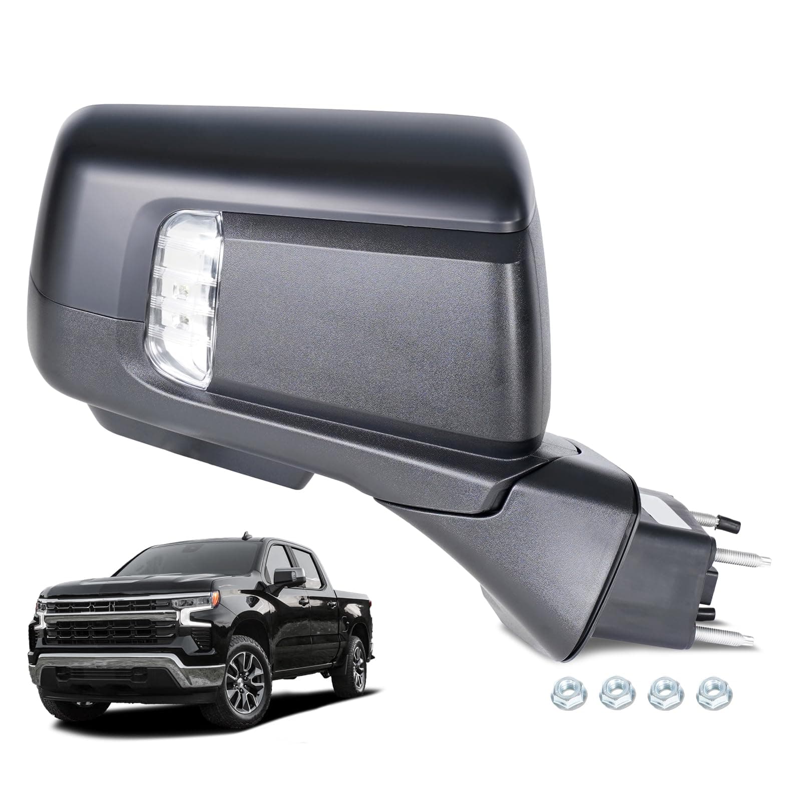 Side Mirror Compatible with 2019-2025 Chevy Silverado RST Right Passenger Side 16 Pins Power Folding Heated Blind Spot, Memory, Puddle Light, Temperature Sensor, Primed Cover GM1321590 84898868