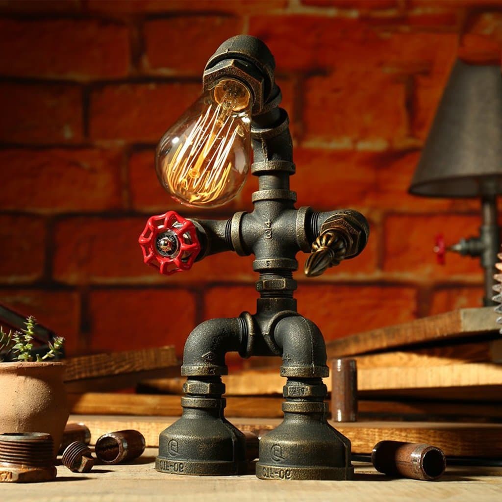 Ywyun Creative Iron Robot Table Lamp, Retro LED Energy Saving Lamp, Bar Restaurant Cafe Water Pipe Light, E27 Interface (Color : A)