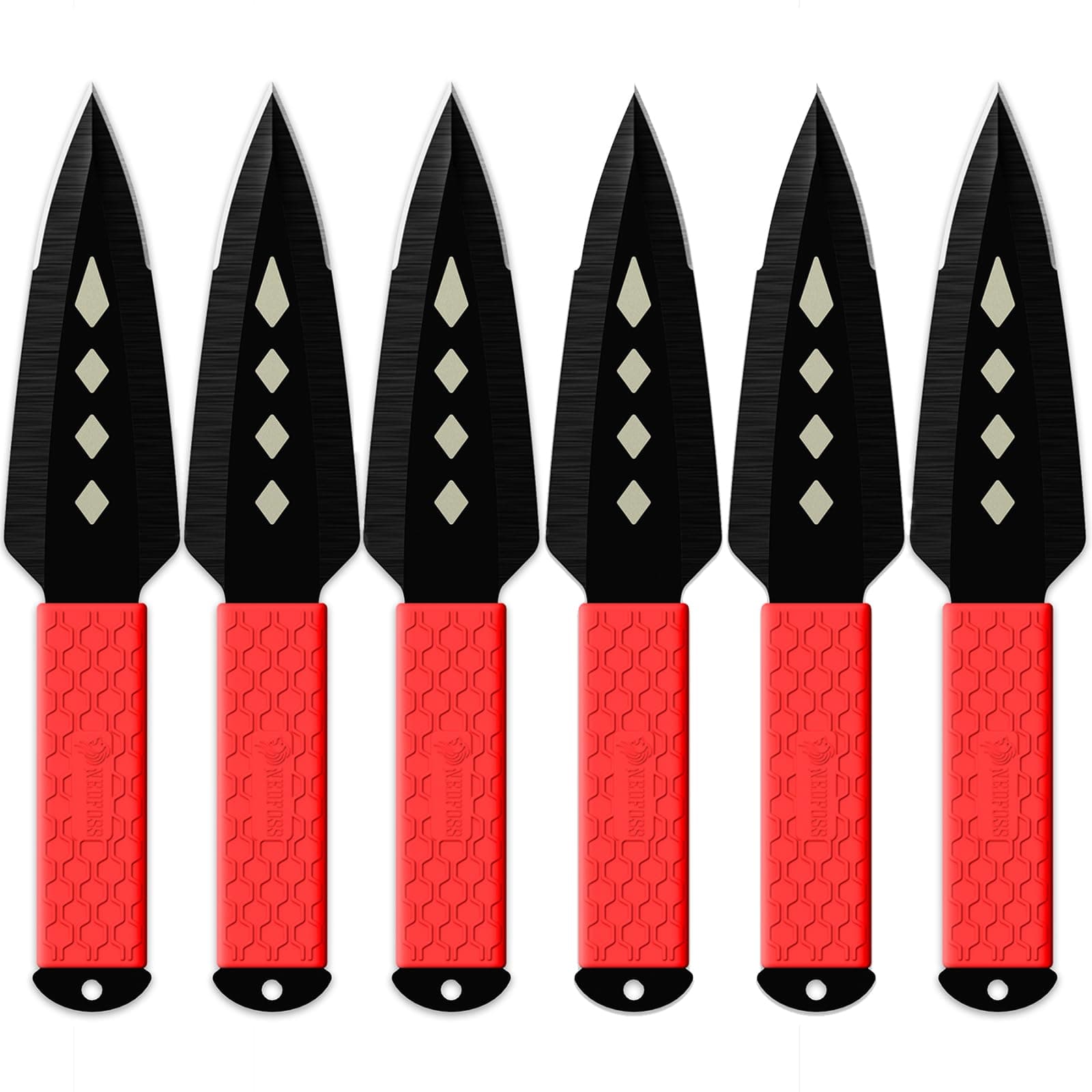 NedFoss KUNA Throwing Knives 6Pack, 10" Length, 0.2" Thickness, Full Tang Throwing Knife Set w/Inovative TPR Rubber Wrapped Handle, All-in-one Sheath for Recreation and Competition