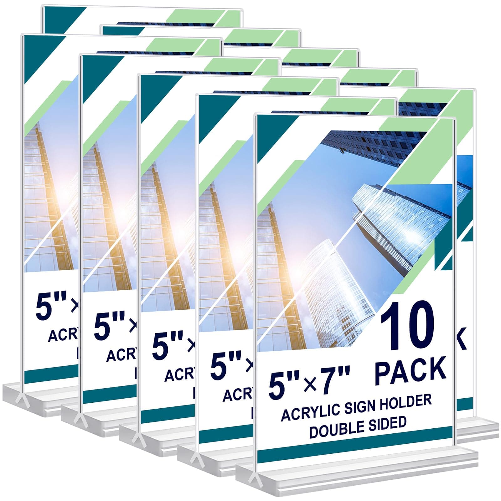 Acrylic Sign Holder 5 x 7, 10 Pack Clear Table Menu Vertical Display Stand Desktop Display Double Sided Stand Paper Holder Table Sign Suitable for Restaurants Office Store Show Fair