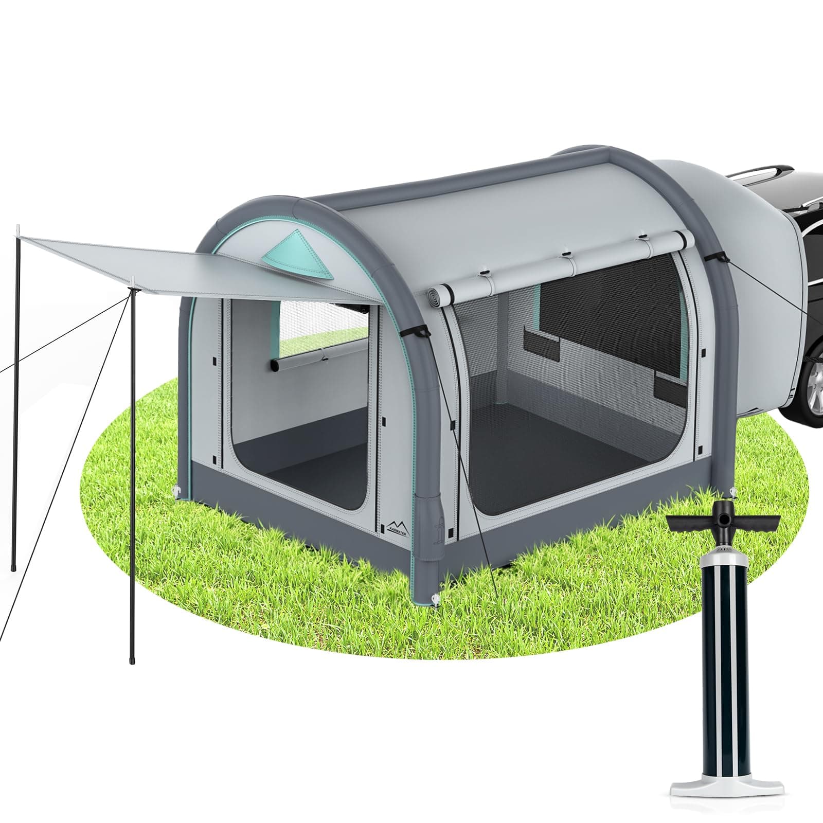 Inflatable SUV Tent for Camping, Large Quick Setup Blow Up Tents, 6-Person Tent with Detachable Car Attachment, Tents with Storage Bag &Projection Screen, Waterproof