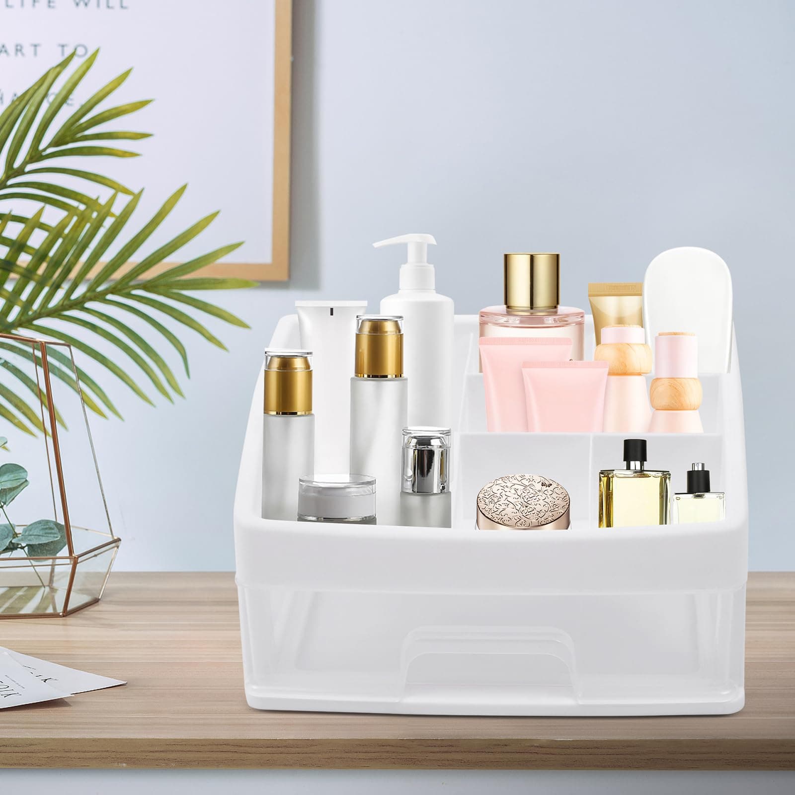 Cosmetic Makeup Organizer Display Table Storage Box with Drawers Lipsticks Holder Desktop Sundry Storage Case White W/1 Drawer For Bedroom For Various Cosmetics Office Supplies School Supplies etc