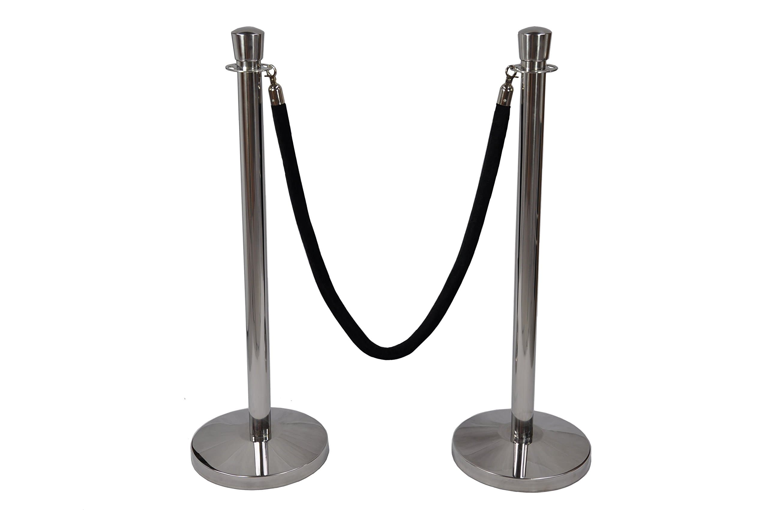 Linno® Premium Quality Polished Stainless Steel Queue Barrier Posts with 1.5m Black Velvet Rope
