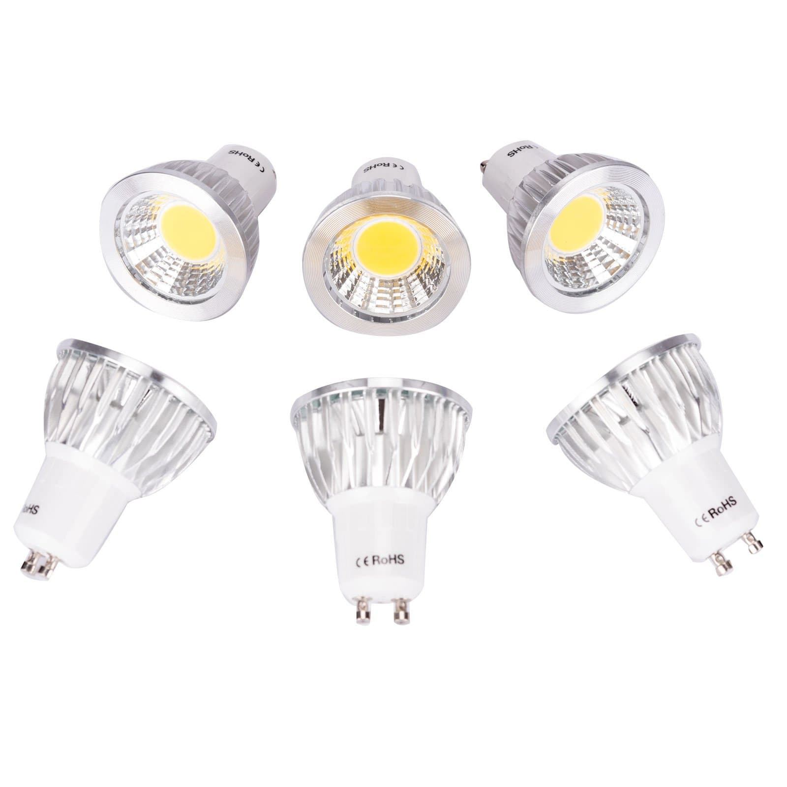 6 Pack GU10 7W COB LED Bulbs Non-dimmable Spotlight 75W Halogen Bulb Equivalent 3000k Warm White 120 Beam Angle Energy Saving Lighting Ceiling Down Light