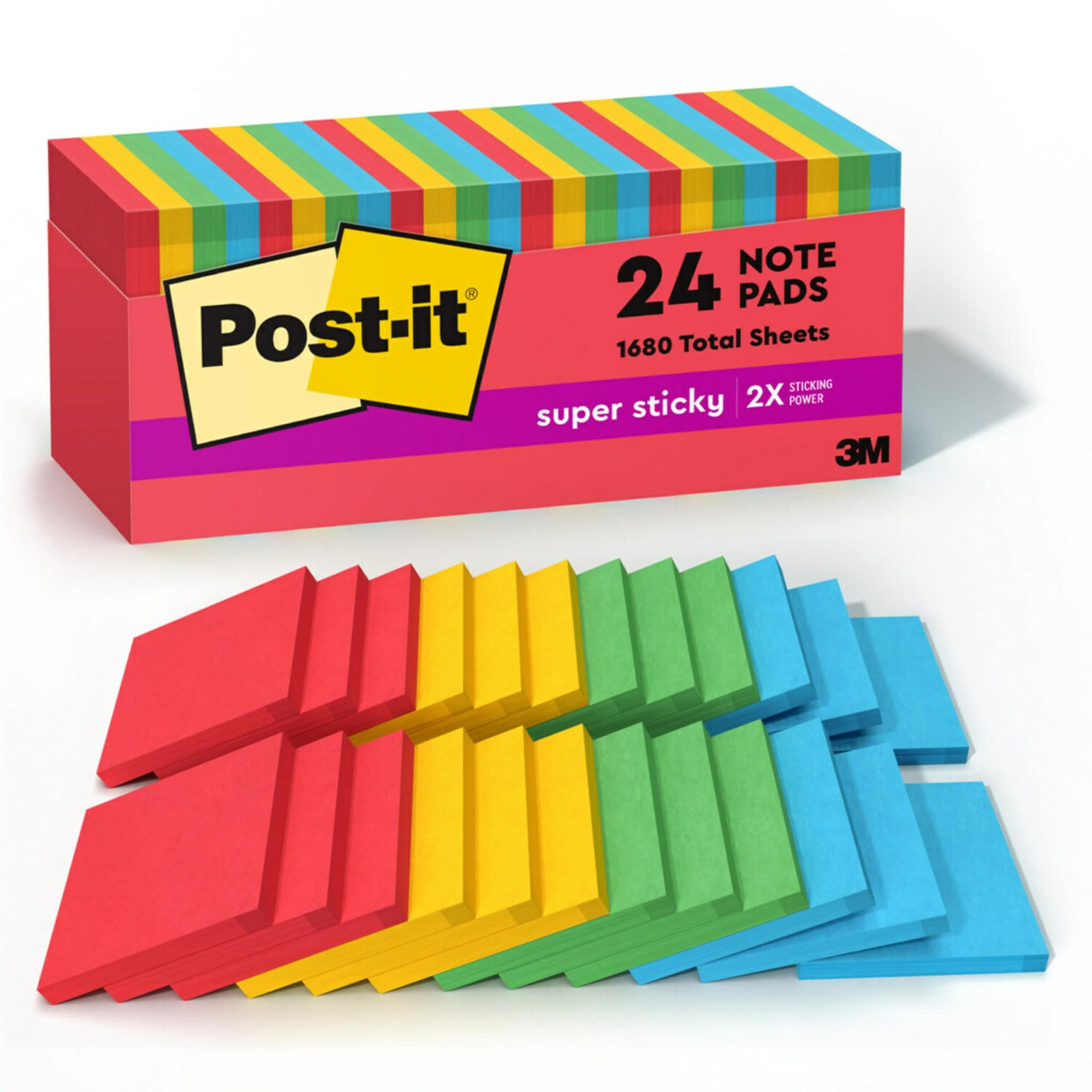 Super Sticky Notes, 3 in x 3 in, Marrakesh Collection, 24 Pads/Pack, 70 Sheets/Pad, Cabinet Pack (654-24SSAN-CP)