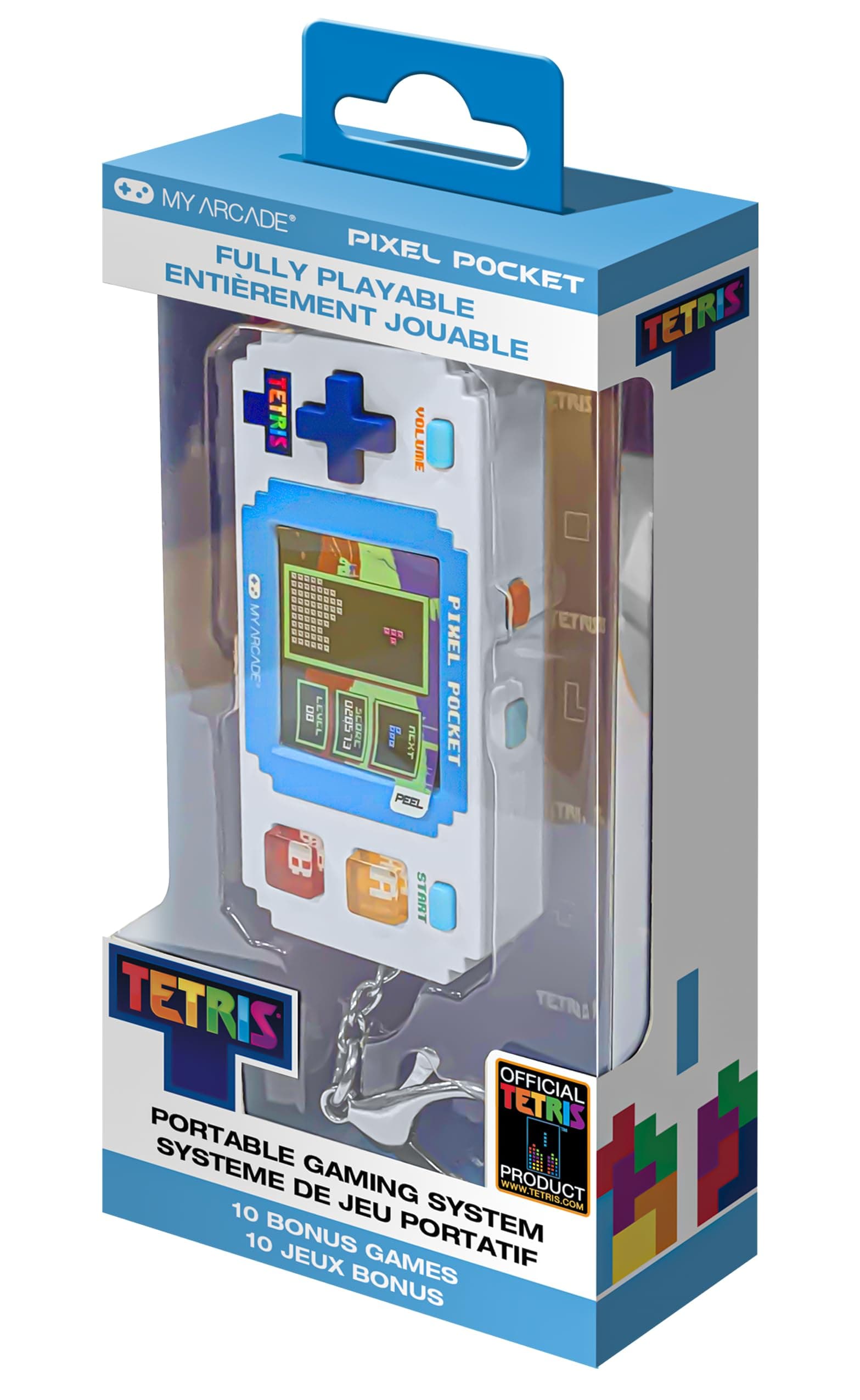 Tetris Pixel Player: Officially Licensed Tiny Tetris, Portable Keychain Arcade with 10 Bonus Games, Fun for Kids and Adults, White