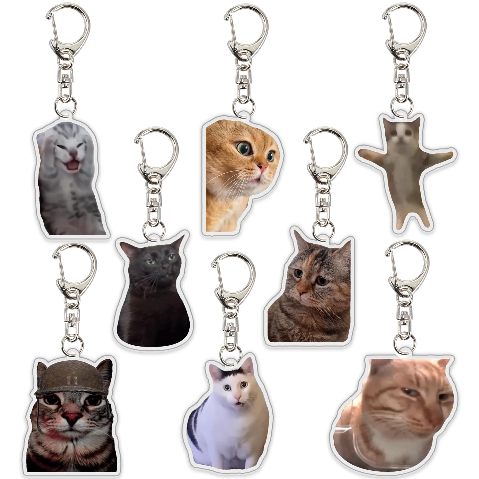Ohjijinn 8Pcs Cat Keychain Cute Cat Meme Keychains Two Cats Talking Keyring Kawaii Charm Keychain Funny Gift For Friend