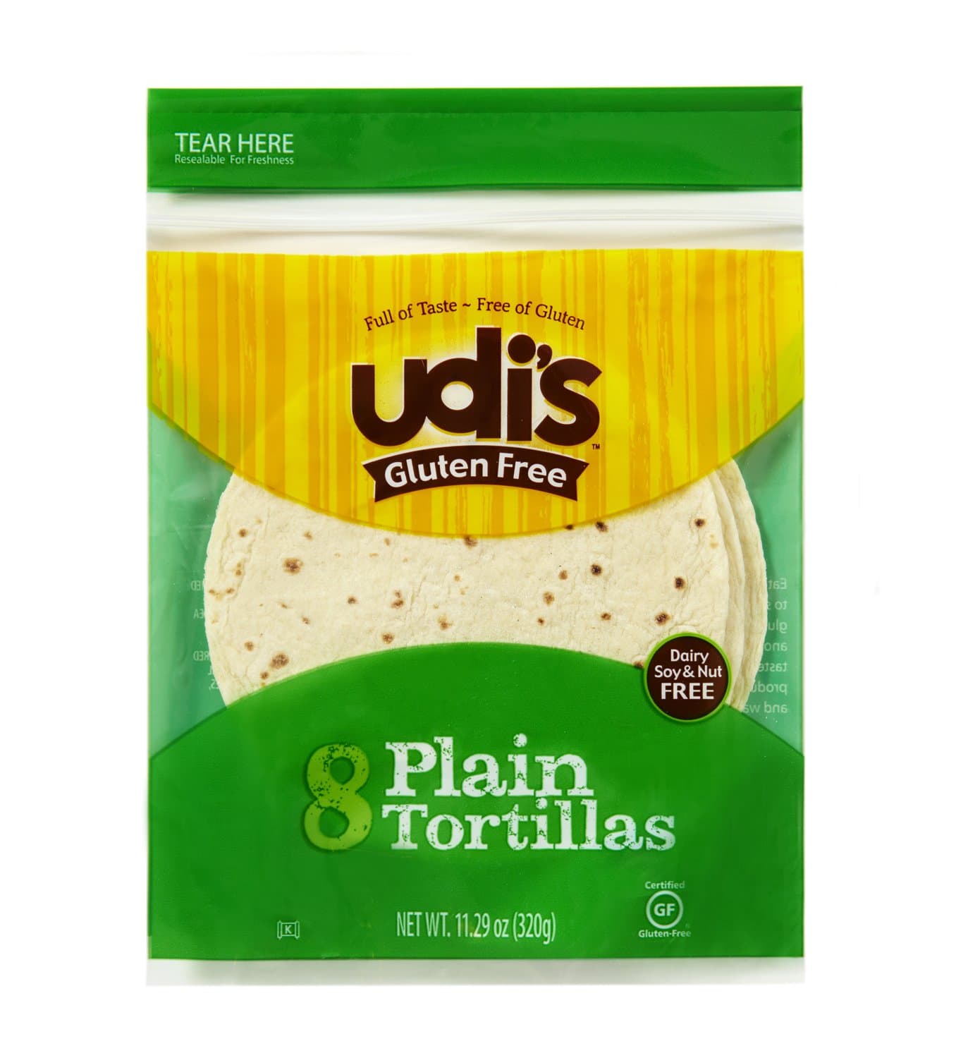 UDIS TORTILLA PLAIN 6IN 8CT, 12.29 OZ