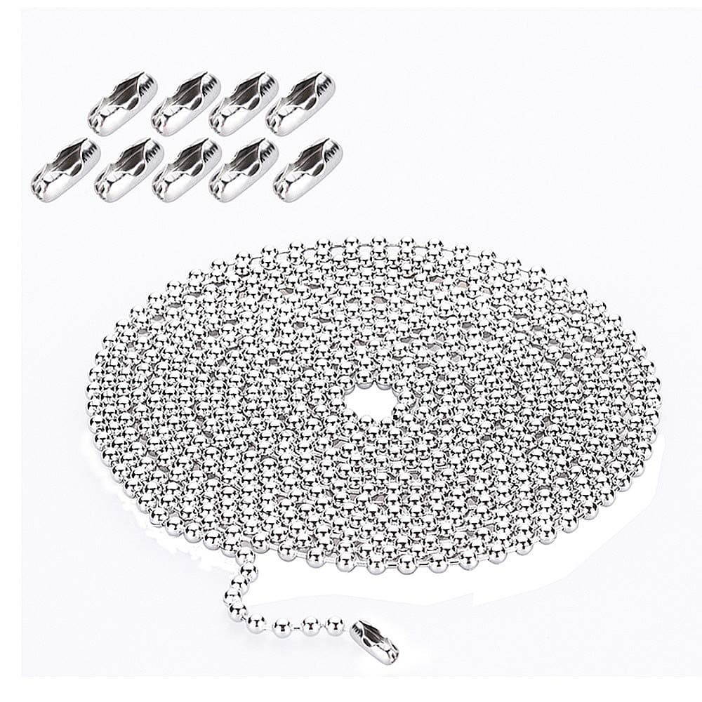 Felly 3.2mm Diameter Beaded Pull Chain Extension 10 Feet Stainless Steel Roller Blind Ball Chain With 10 Matching Connector