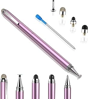 4-in-1 Stylus Pen for Touchscreens, Versatile Capacitive Stylus for iPhone 17/16/15 Pro Android Phones,Tablets -Disc+Rubbe+Mesh Tips Universal for All Touch Screen Devices - Pinky Gold