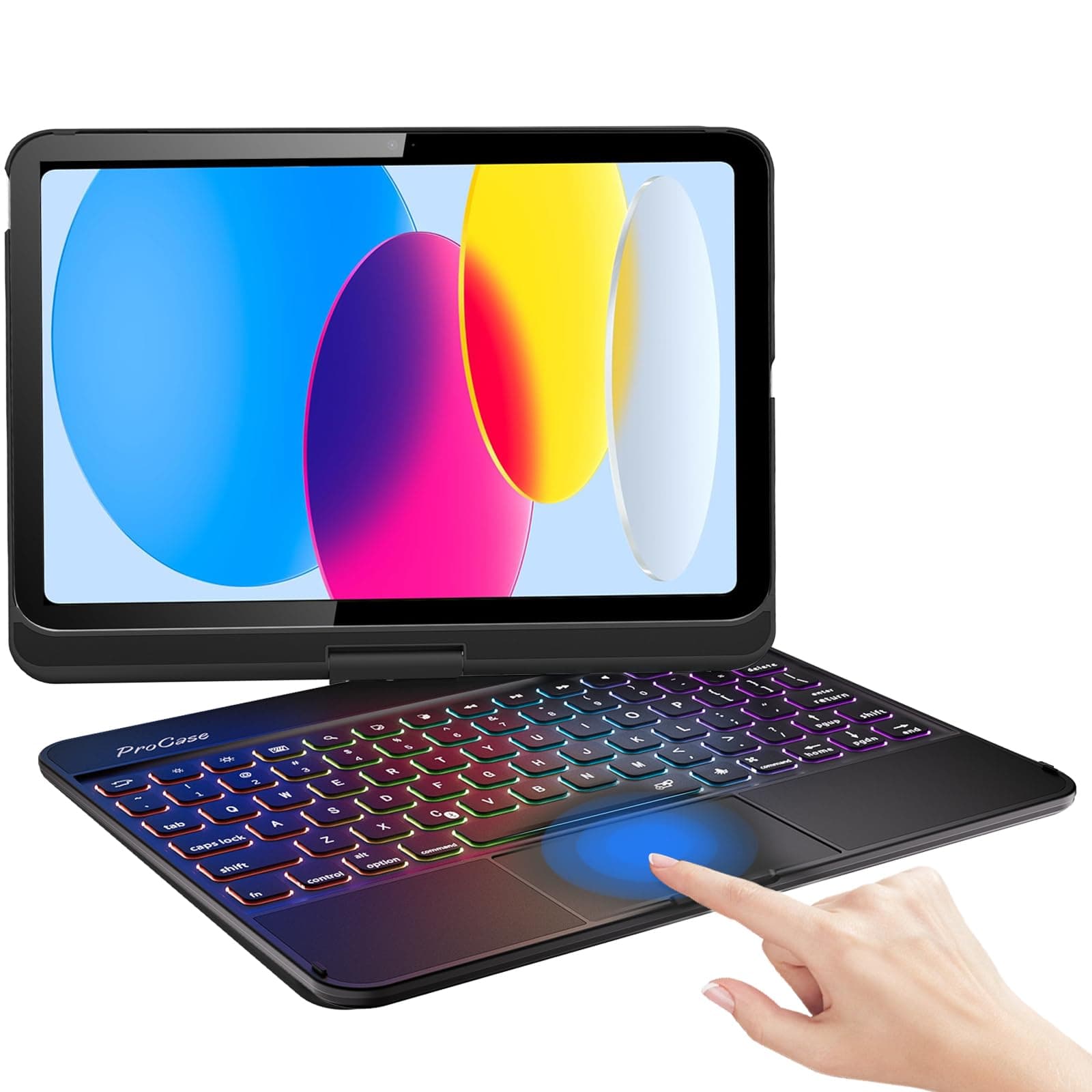 ProCase 360° Rotation iPad (A16) 11th 2025 / iPad 10th Generation 2022 Keyboard Case with Multi-Touch Trackpad for, 7 Color Backlit Touchpad Keyboard Case for 11th/10th Gen 11/10.9 inch –Black