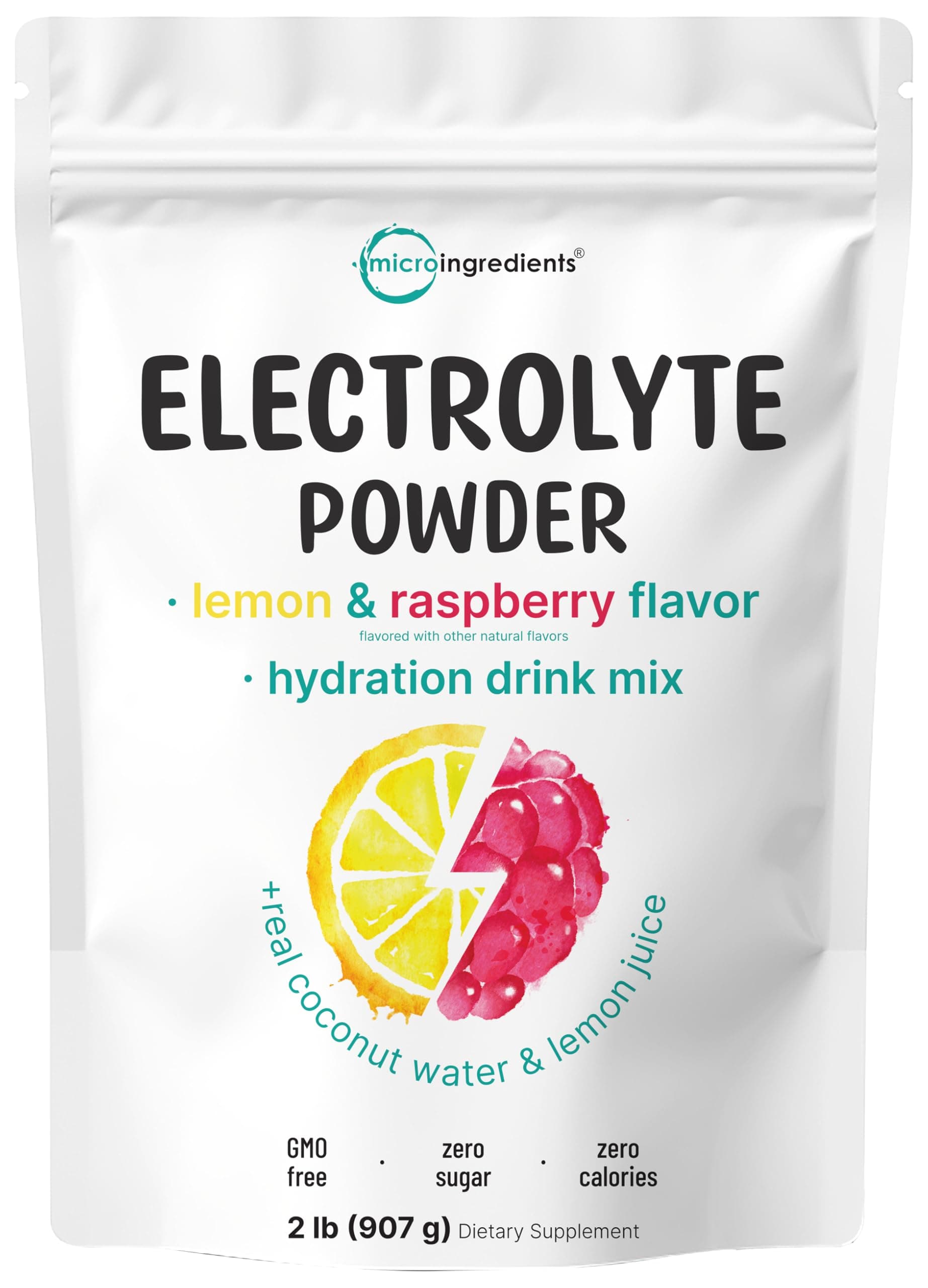 Electrolyte Powder, 2 lbs (139 Servings) | Lemon Raspberry Flavor | High Potassium (1,000mg) + Coconut Water & Real Lemon Juice | No Sugar, Keto Friendly | Non-GMO