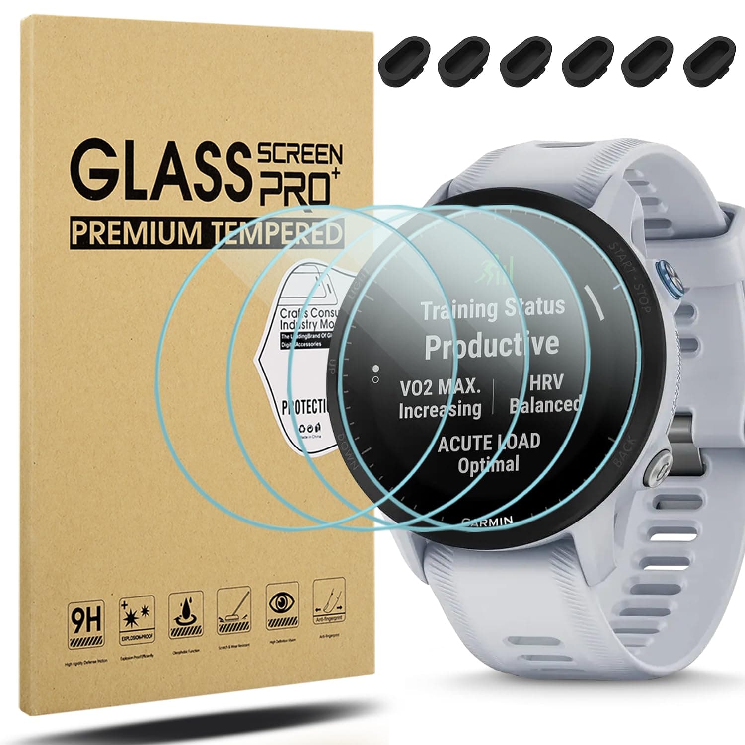 Suoman 4+6 Pack for Garmin Forerunner 955 Screen Protector + Charger Port, [Anti-Scratch] Full-Coverage 2.5D 9H Hardness Tempered Glass Screen Protective Film