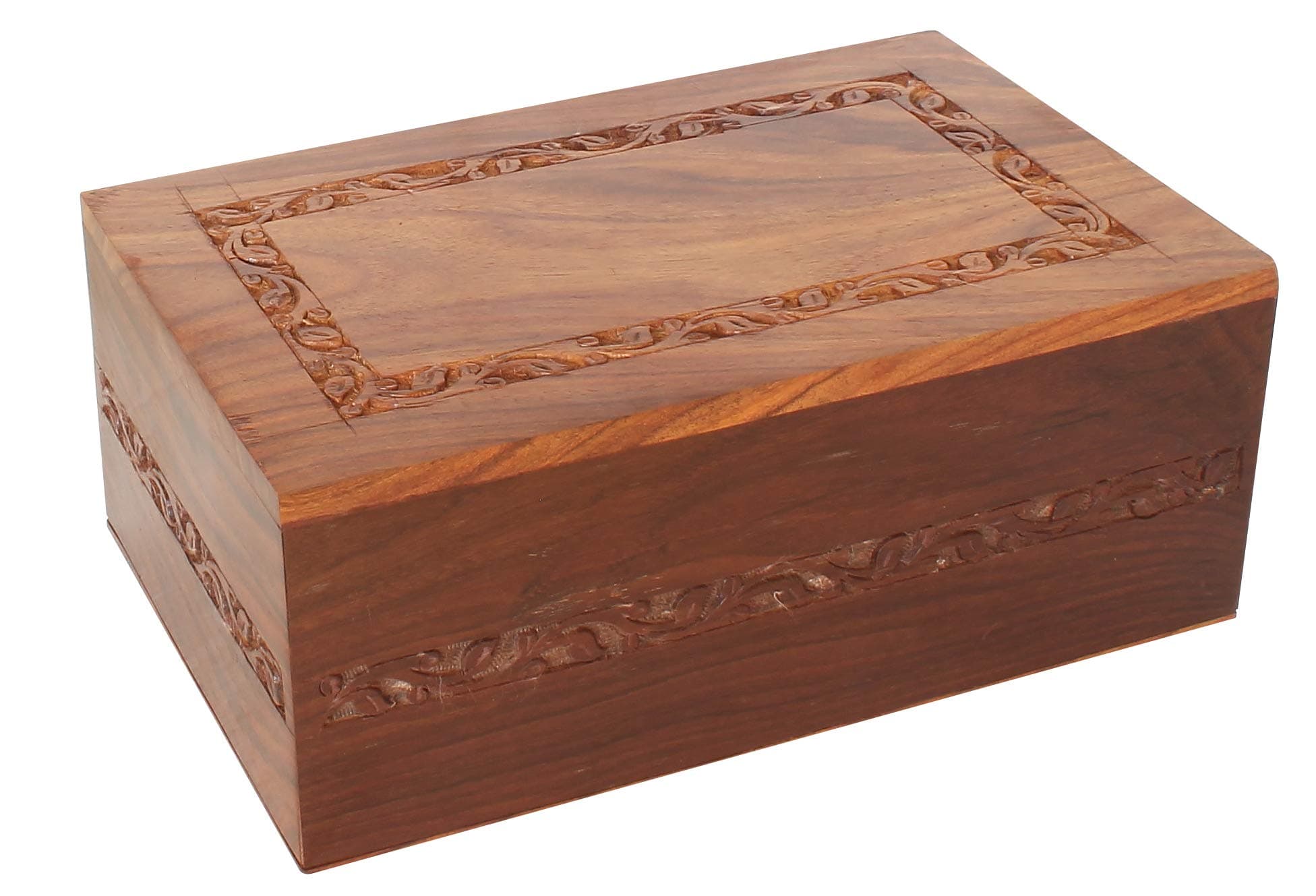 Solid Wood Cremation Funeral Urn for Ashes, Large Hard Wood Carved Biodegradable Casket Urn
