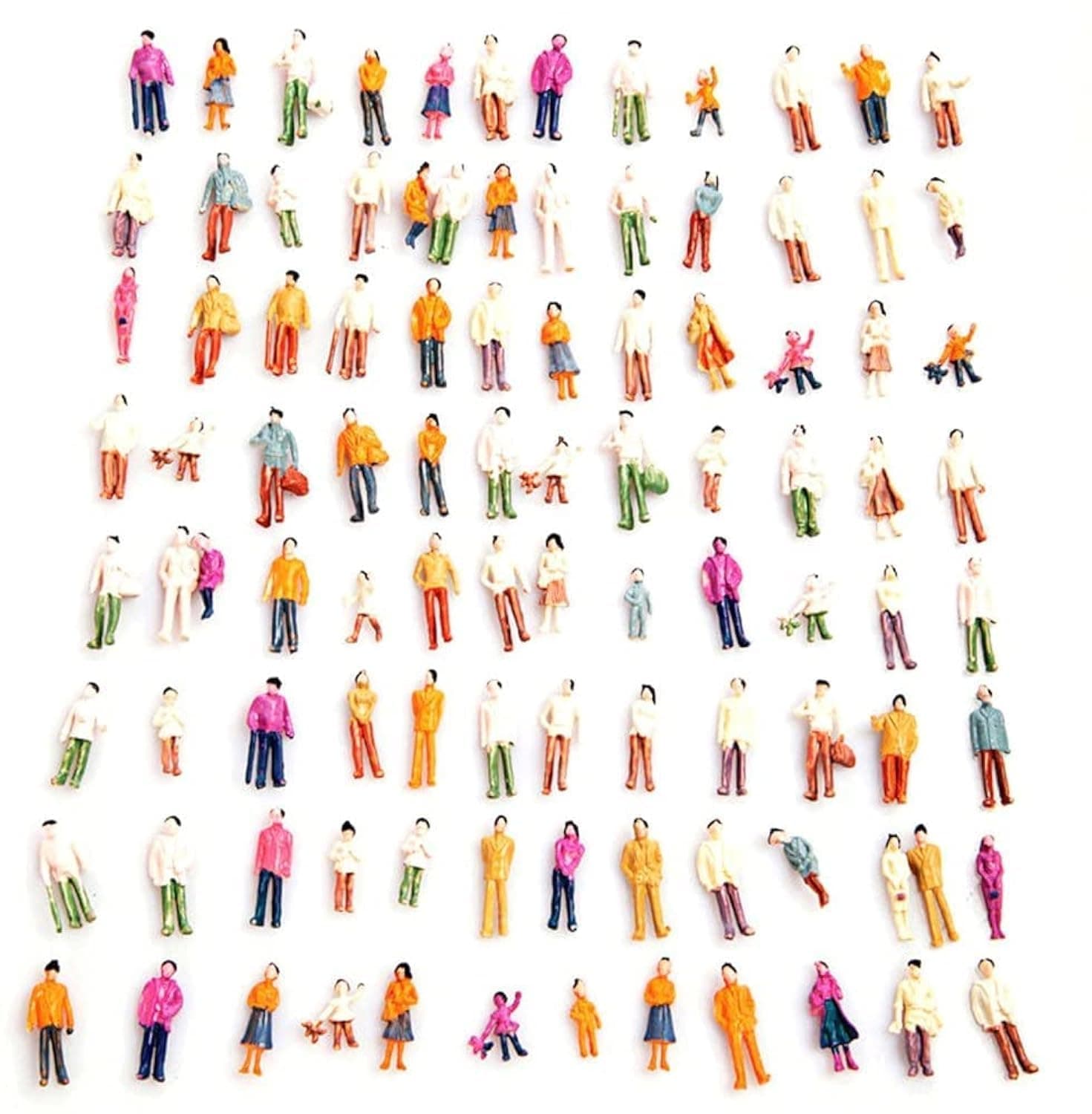 100 Pieces People Figures 1:100 Standing Pose Mini Painted Model HO Scale Model Train Park Street Passenger People Dollhouse Miniature Accessories