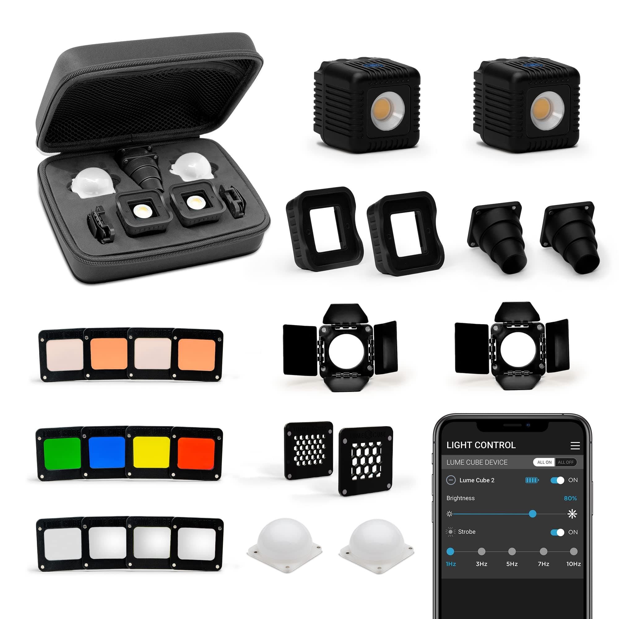 Lume Cube - Professional Lighting Kit 2.0 - 20-Piece LED Lighting Kit - with Diffusion and Gels - Adjustable Brightness - Bluetooth Control - for Photo and Video