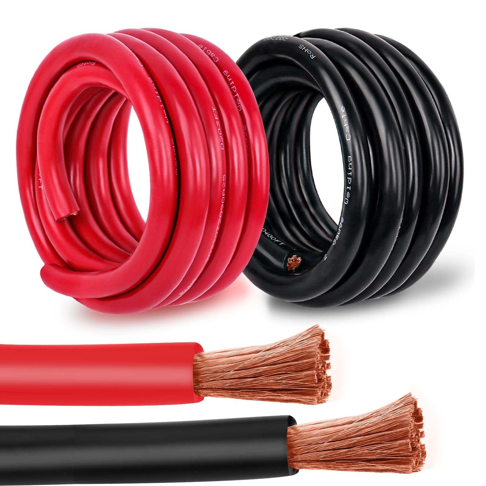 4 Gauge Battery Cable Copper Wire, 5FT Red+5FT Black 4 AWG Welding Cable Standard USA OFC Wire for Automotive, Battery, Solar, Marine and Generator