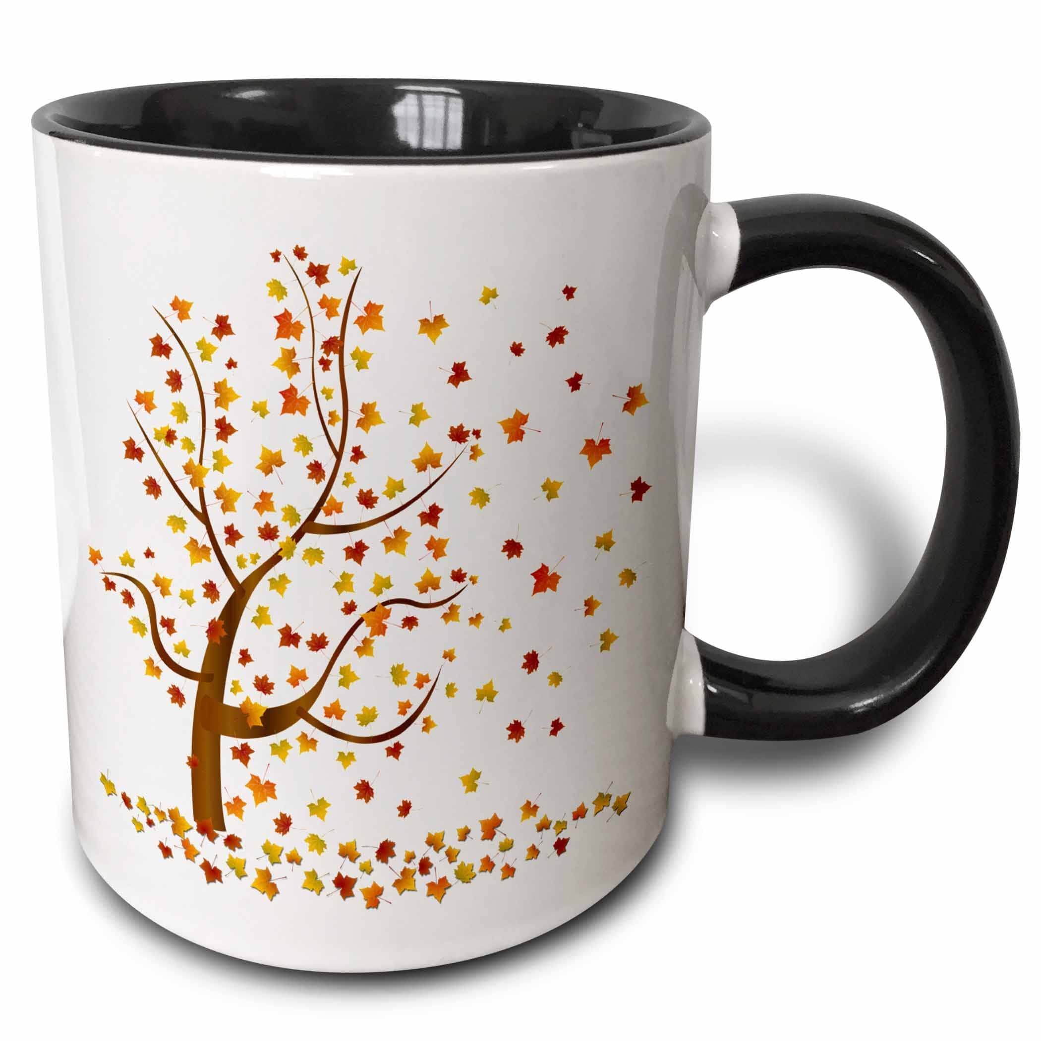3dRose Fall Tree with Leaves 11oz Two-Tone Black Mug