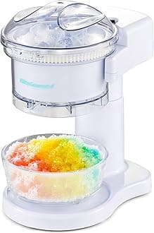 NEW Snow Cone & Shaved Ice Maker, ESI1201, Refreshing Slushies, Margaritas, Boba Drinks, Clear Lid & Shaved Ice Serving Bowl, Use Cubed & Bagged Ice, Stainless Steel Shaving Blade, White