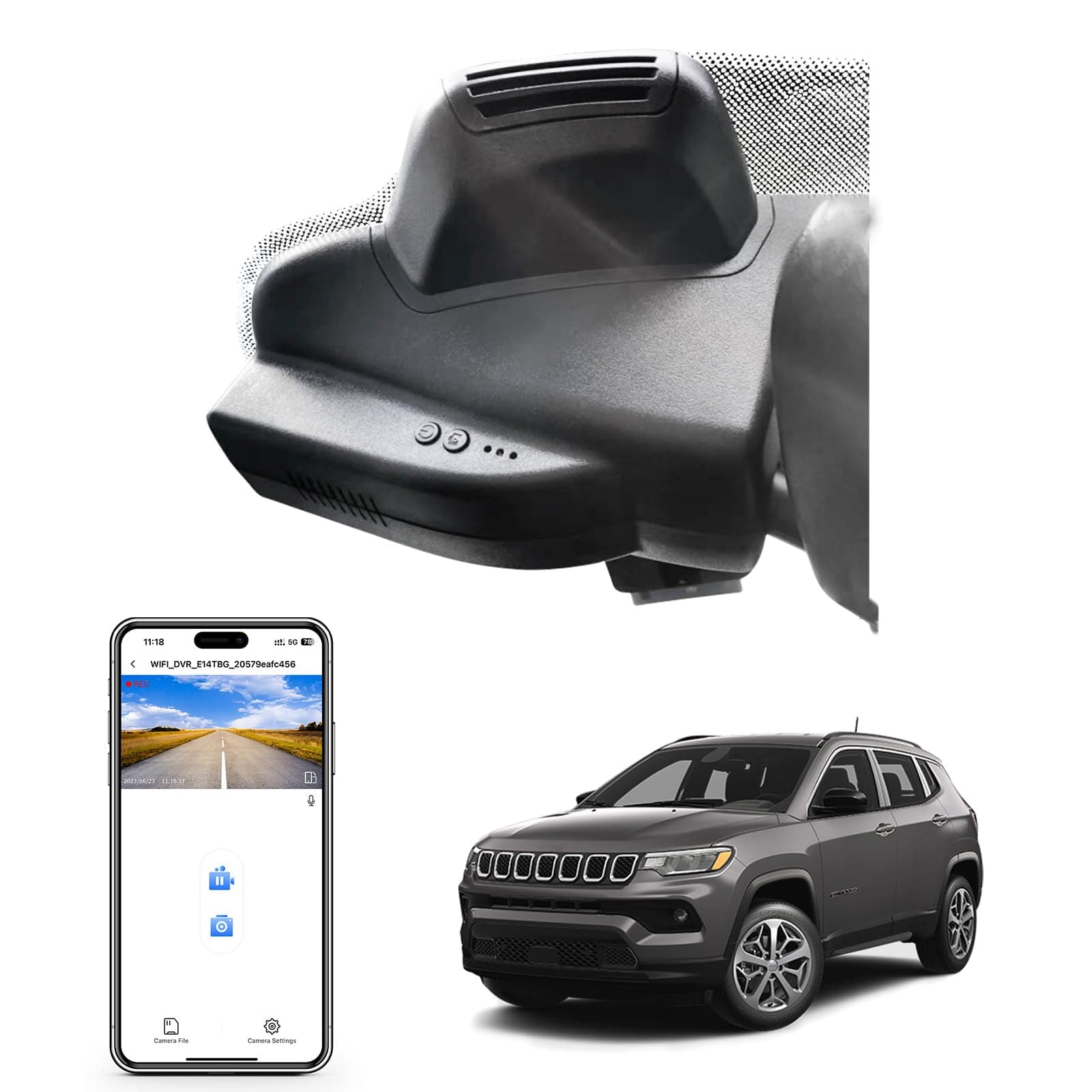 4K Dash Cam Custom Fit for Jeep Compass 2017 2018 2019 2020 2021 2021 2022 2023 2024 2025 2026, Altitude Latitude Limited Trailhawk, OEM Look, UHD 2160P Video, WiFi & App, 128GB Card