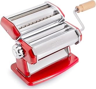 IPASTA Classica Pasta Machine 100% Made in Italy. Fresh pasta machine in steel. Manual dough sheet with crank. Create a sheet for Lasagne, Tagliolini, Fettuccine (Red)