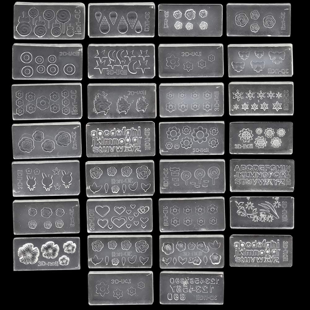 Shelloloh 30 Pcs/Set 3D Silicone 30 Pcs Nail Art Molds Mix Design DIY Nail Art Decortive Acrylic for Nail Art