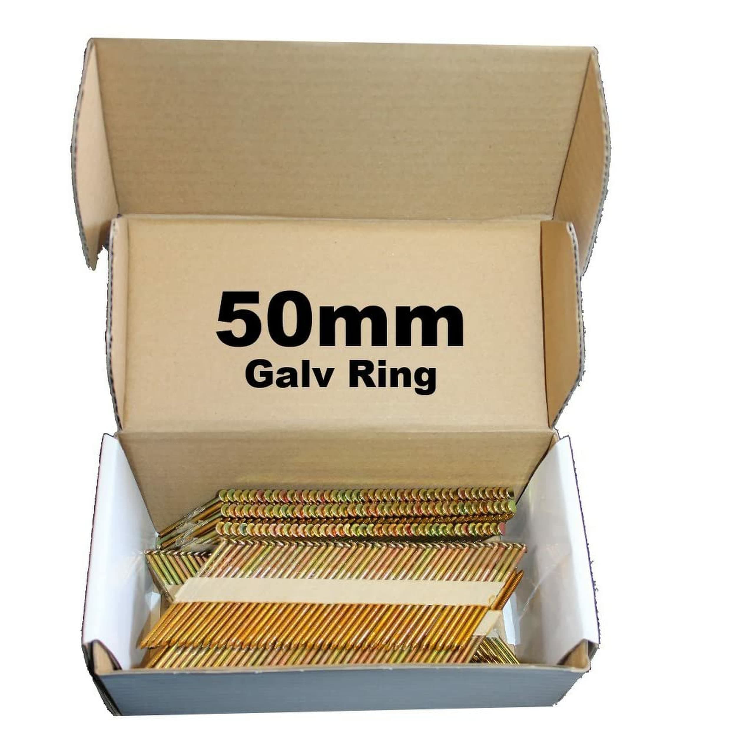 1000 x 50mm Galvanised Ring Framing Nails,Clipped D-Head, for DEWALT 18v Cordless DCN692