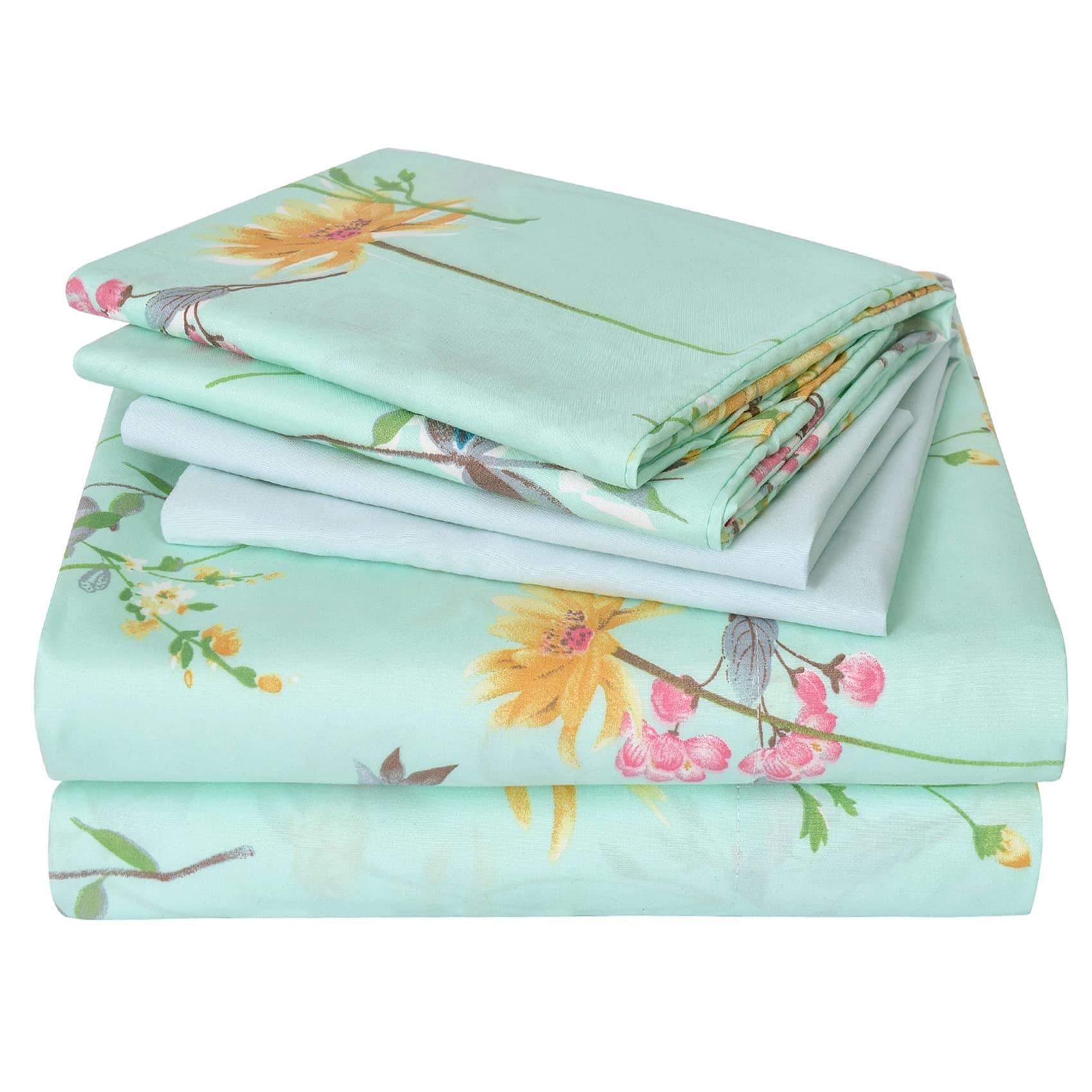 JSD Green Floral Queen Sheet Set 6 Piece, Soft Boho Printed Microfiber Bed Sheets Extra Deep Pocket, Oeko-TEX Certified