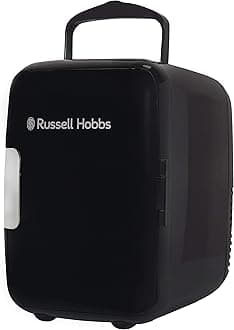 Russell Hobbs Mini Cooler RH4CLR1001B 4L/6 Can Portable Mini Cooler & Warmer for Drinks, Cosmetics/Makeup/Skincare, AC/DC Power, Retro Style, Black, For Bedroom, Home, Caravan, Car
