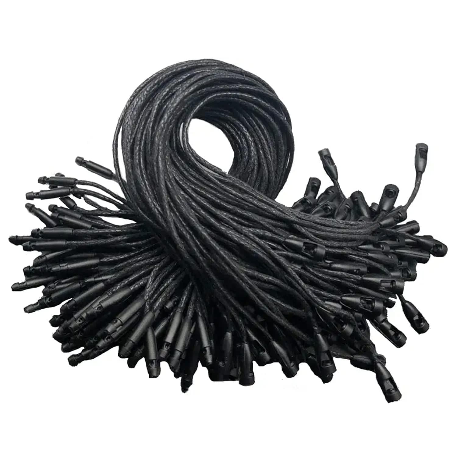 Wax Hang Tag String Rope with Snap Lock Pin Loop Fastener Hook Ties for Clothes Gift Bags Price Tags Shoes Tag Rope for Belts Pocket Luggage Label Attachment (Black Wax Tag, 200pcs)