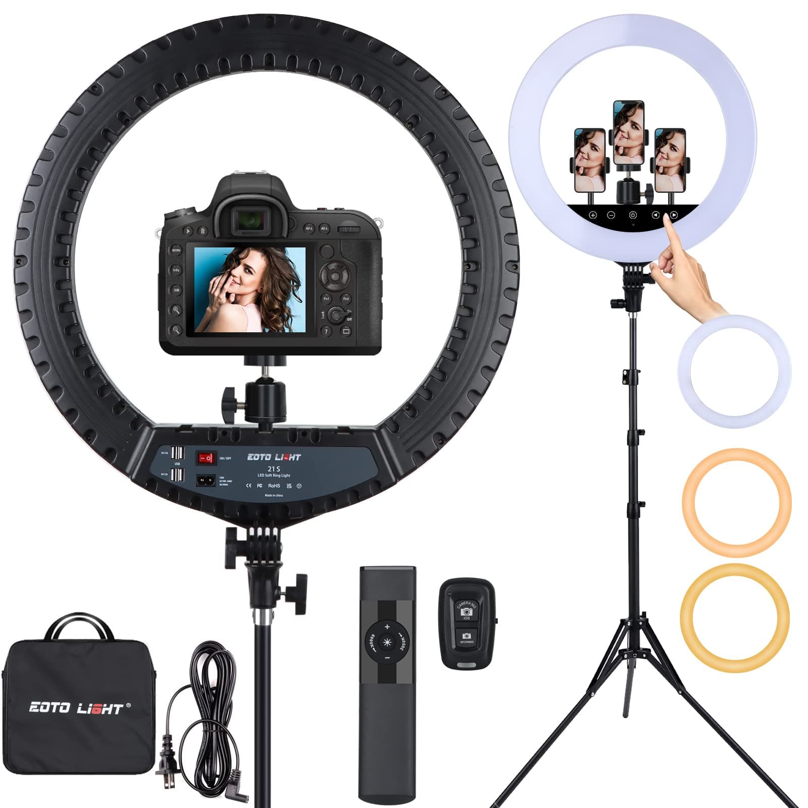 21 Inch LED Ring Light with Tripod Stand, Large Selfie Ring Light for YouTube Vlog, Makeup Studio Portrait, with Carrying Bag and Remote Controller, CRI>97