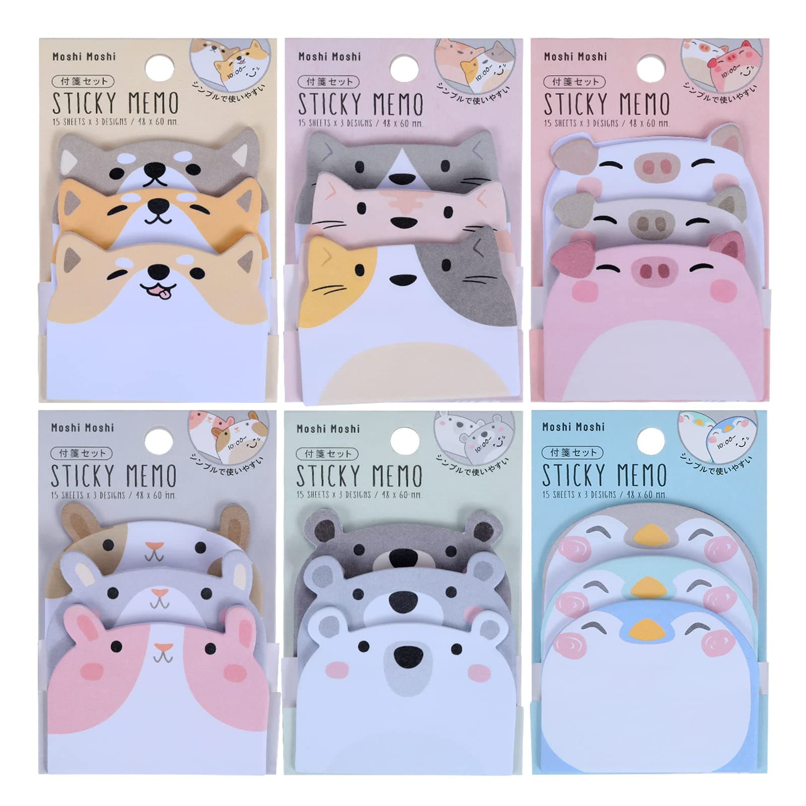 Molain Cute Stationery Sticky Notes, 6 Pack Cartoon Sticky Notes Animals Shape Markers Flags Self-Stick Memo Pads Students Home Office Roommates Gifts Tab Supplies 270 Sheets