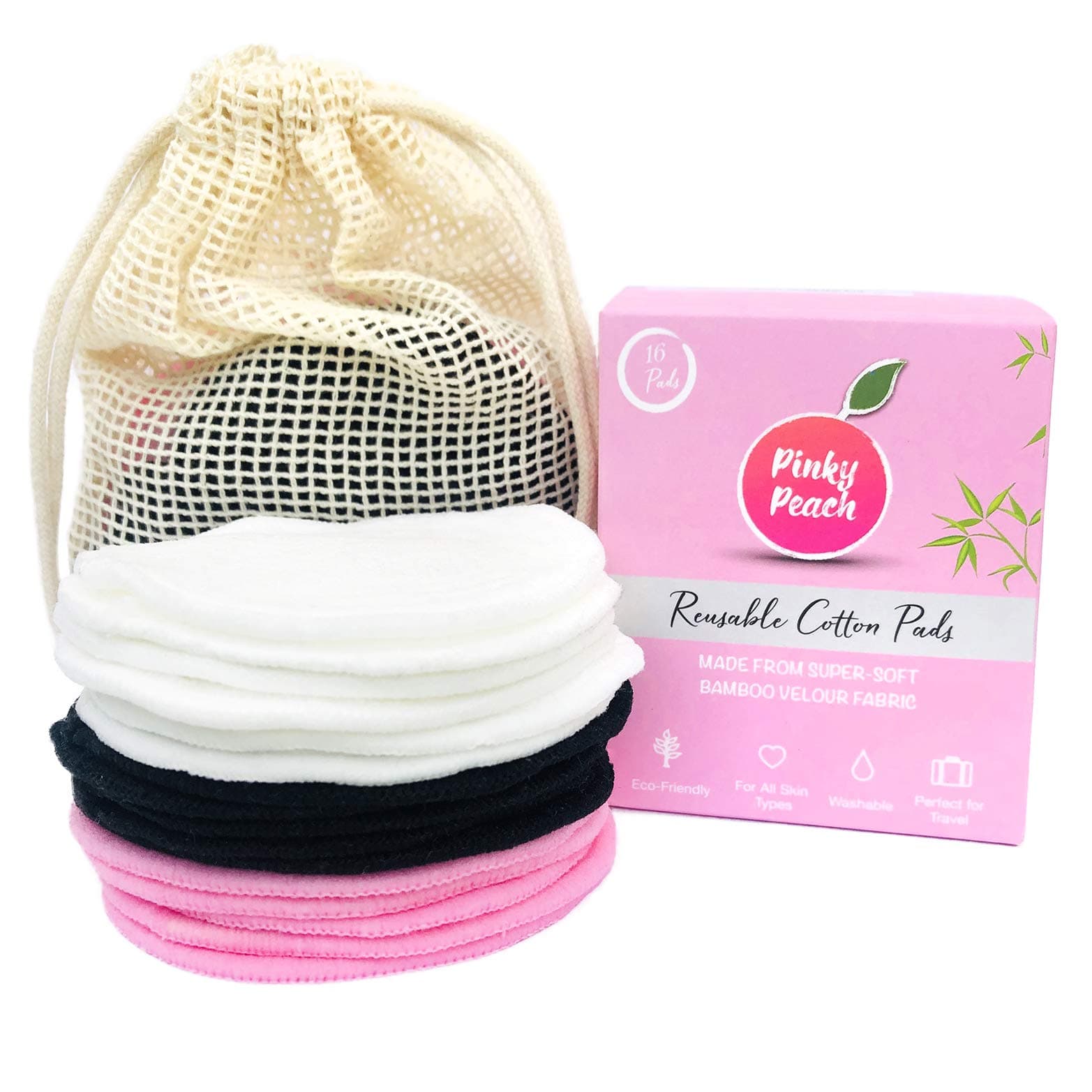 Reusable Make up Remover Pads (16 Pack), Washable Eco Friendly Bamboo Cotton Pads for all skin types with Laundry Bag