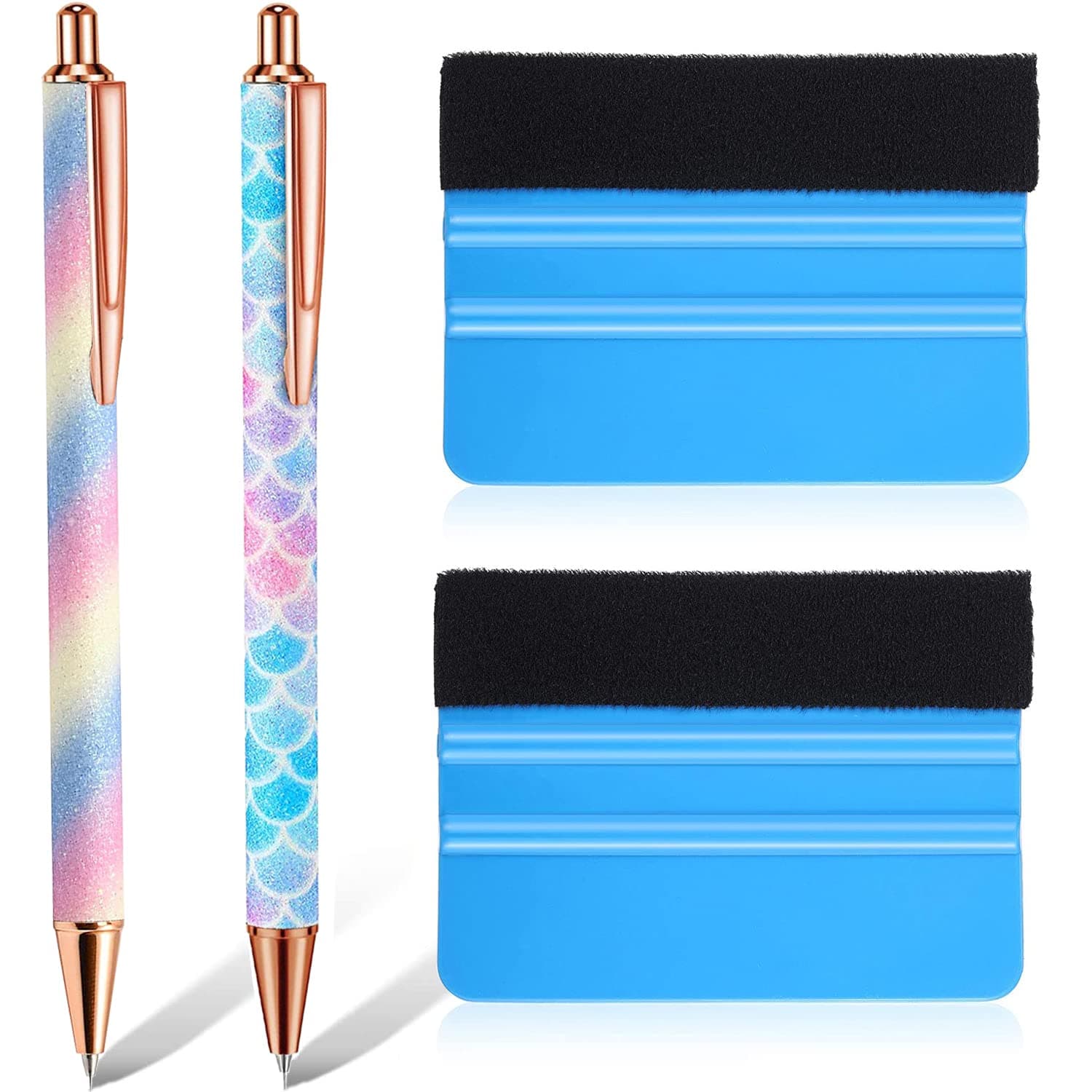 Weeding Tools for Vinyl，2 Pieces Air Release Pen Craft Vinyl Weeding Tools Stainless Steel Point Retractable Air Release Weeding Tools with 2 Felt Squeegees for Craft Weeding Essential Adhesive Vinyl