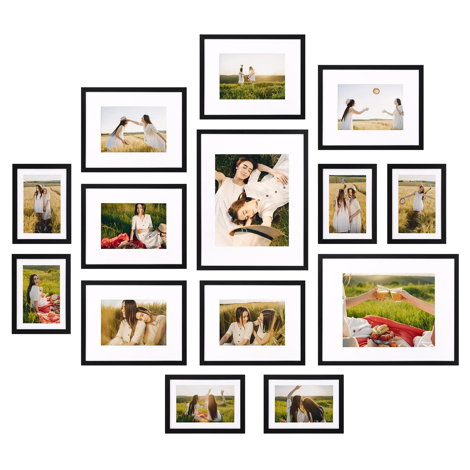 14 Pack Black Picture Frames with Mat for Various Sizes Photos, Assorted Matted Frame Set Including Two 11x14, Six 8x10, Six 5x7, Gallery Frame Collage for Wall or Tabletop Display