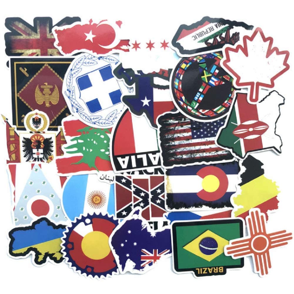 52 PCS Suitcase Stickers, Full-Color Waterproof Map Flag Does-not-Repeat Sticker Graffiti for Suitcase Laptops Travel Luggage Bags Notebook
