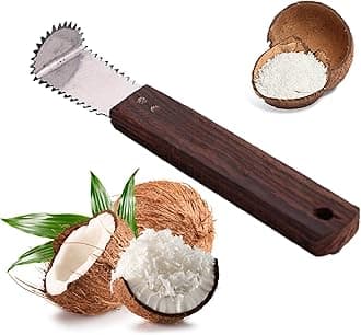 Qts Coconut Grater Steel, Scrapper Wood Hand Kitchen Tool, Silver and Brown,Silver & brown,15 cm(DD664N)