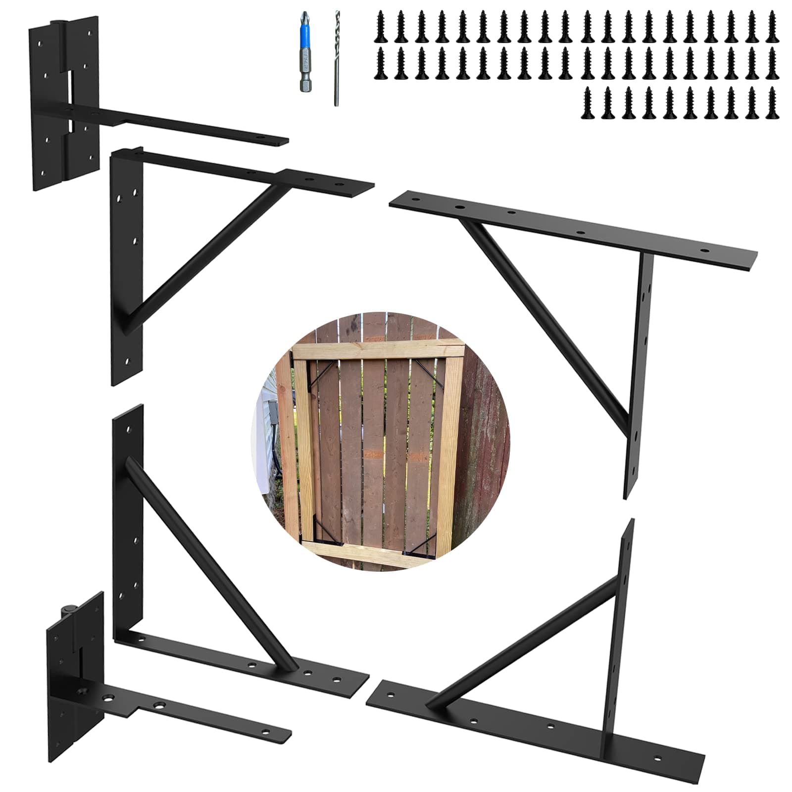 Gate Corner Brace Bracket, Heavy Duty Adjustable Anti Sag Gate Kit, Gate Hardware for Wooden Fence Gate, Sturdy Solid Iron for Shed Doors, Corral Gates, Driveway Gates, Wood Windows