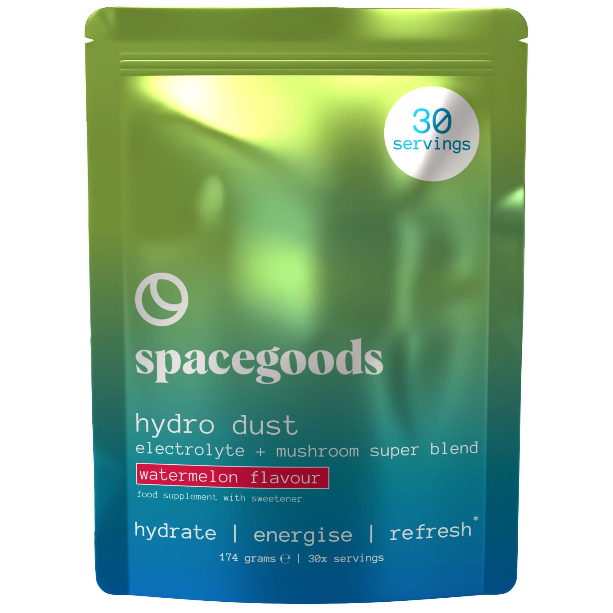 Spacegoods Hydro Dust 174g | 30 Servings | Electrolyte Hydration Blend with Himalayan Pink Salt, Vitamin B & Zinc | Supports Energy, Mental Clarity & Immune Health | No Added Sugar | Watermelon