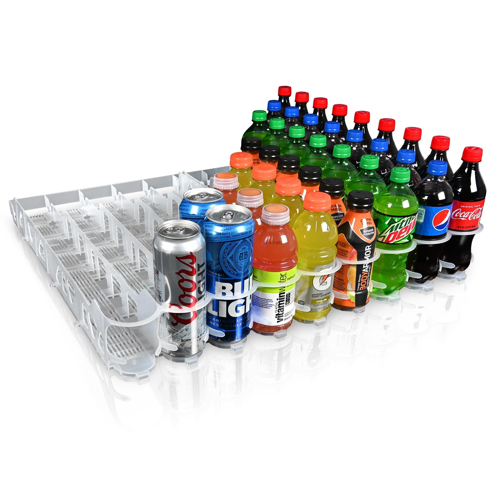 Visi-Slide 20oz Soda Beverage Dispenser - Gravity Fed Glide for Angled Shelves for Coolers, Commercial Refrigerators, Cold Vaults (Pack of 6) Drink Organizer for Cans, Bottles and More