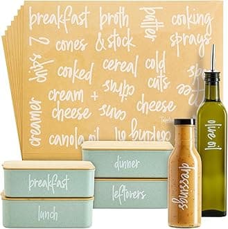 Labels for Storage Bins - 158 Count, White Script Vinyl - Removable Waterproof Labels for Food Containers & Pantry, Kitchen & Freezer Organization